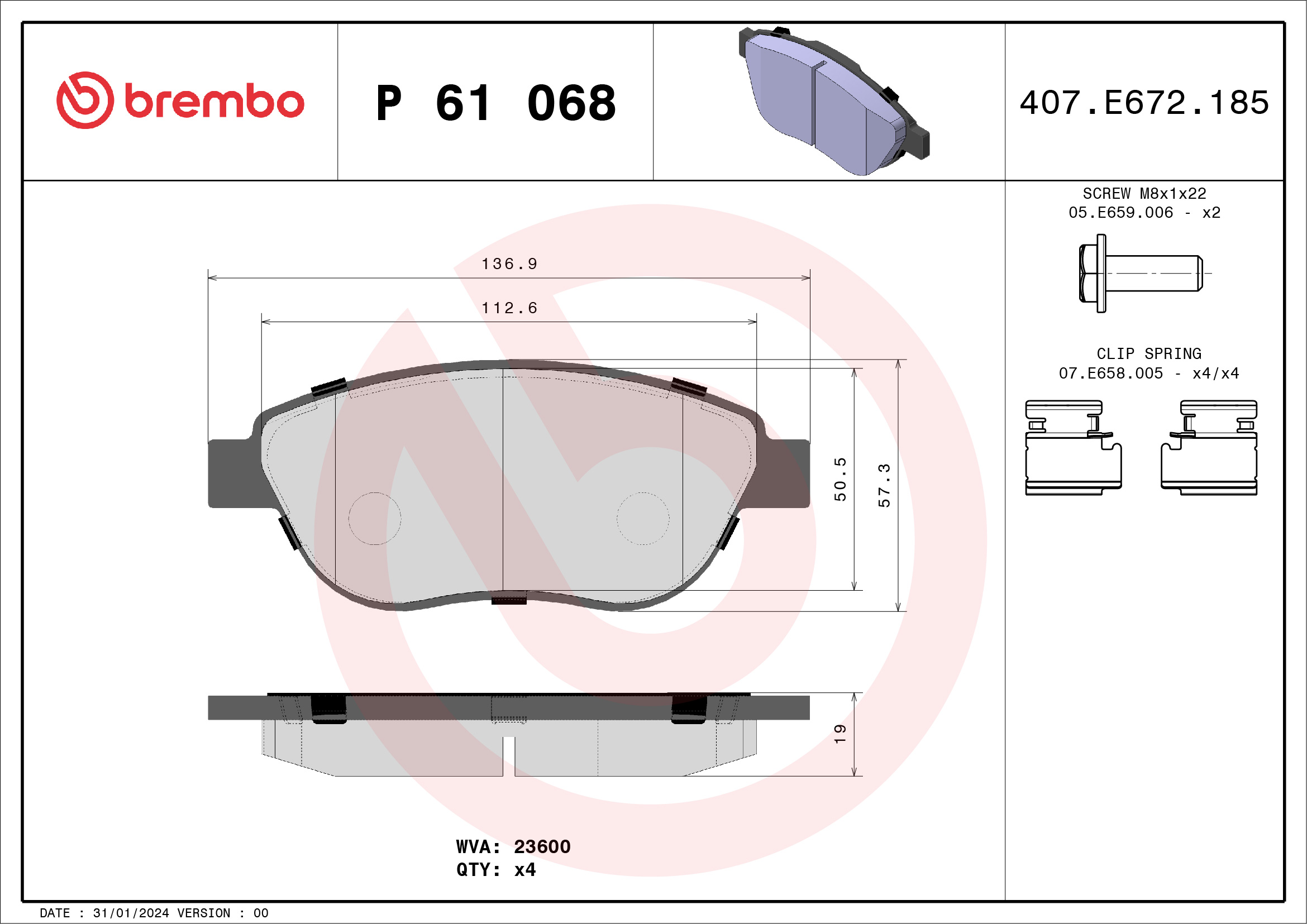 BREMBO Első fékbetét P61068_BREMBO