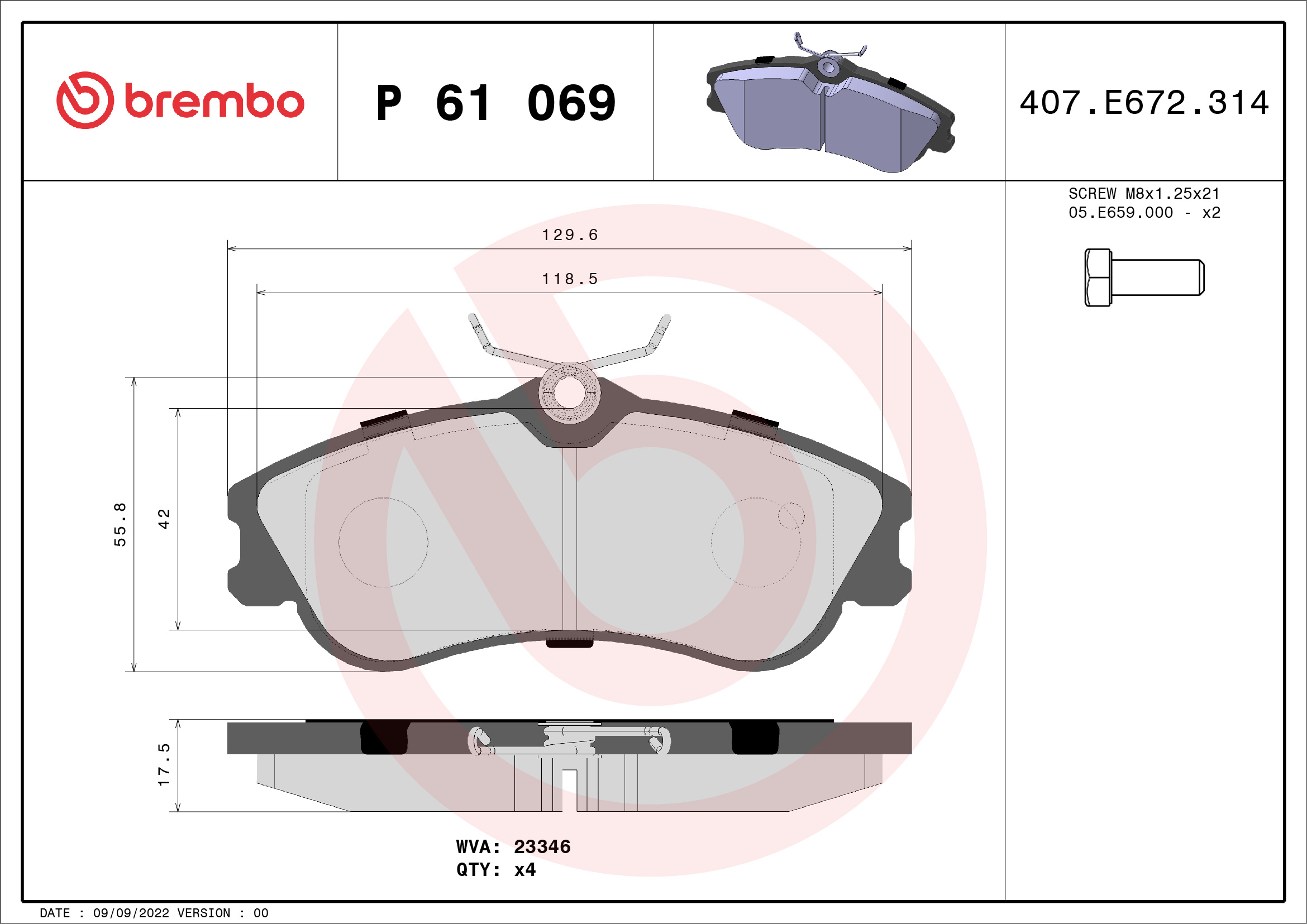 BREMBO Első fékbetét P61069_BREMBO