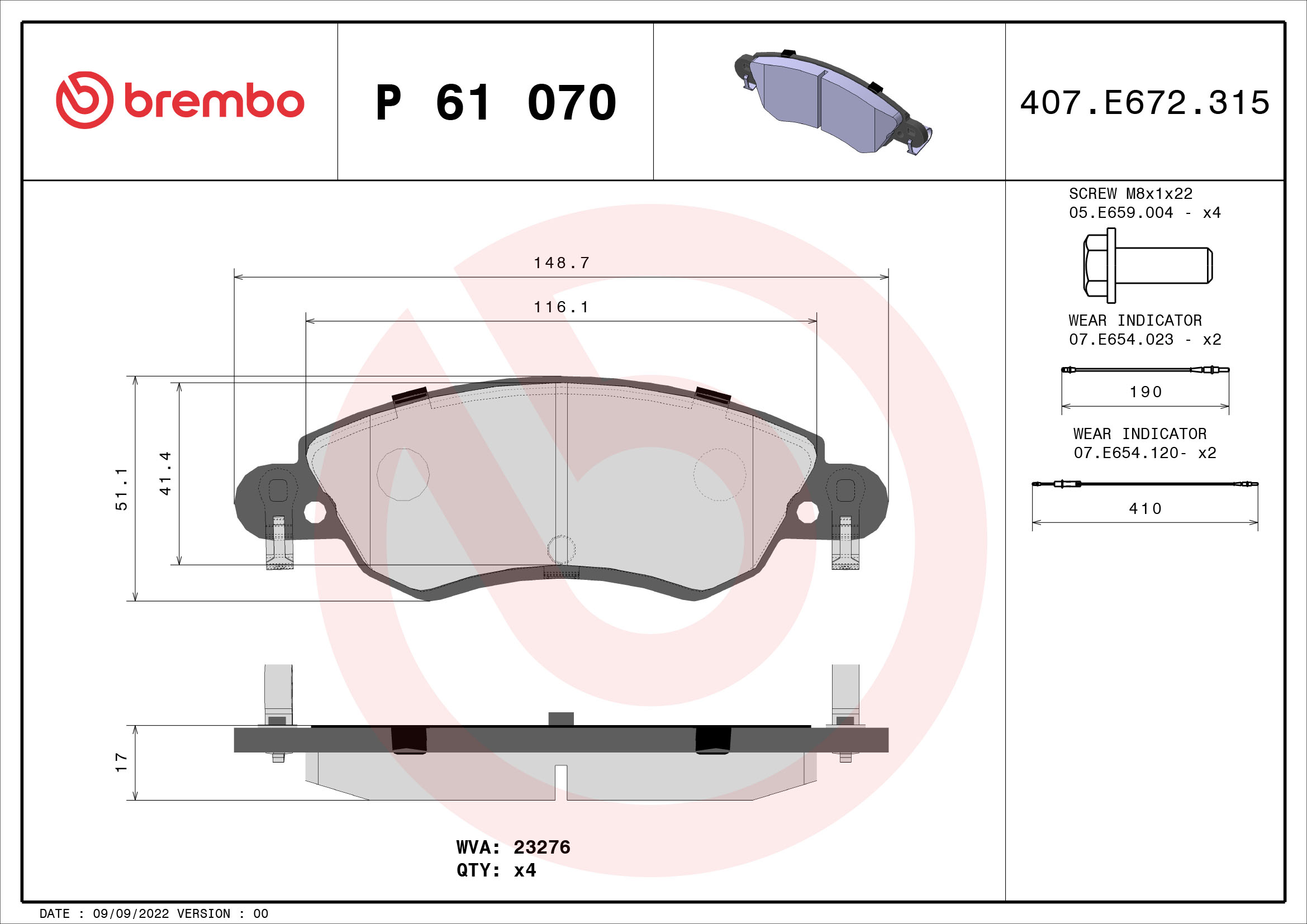 BREMBO Első fékbetét P61070_BREMBO