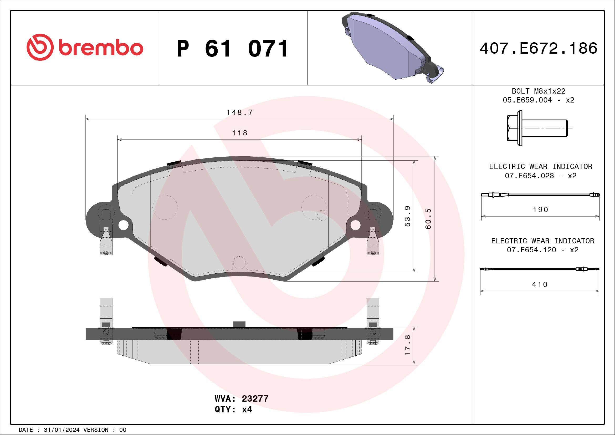 BREMBO Első fékbetét P61071_BREMBO