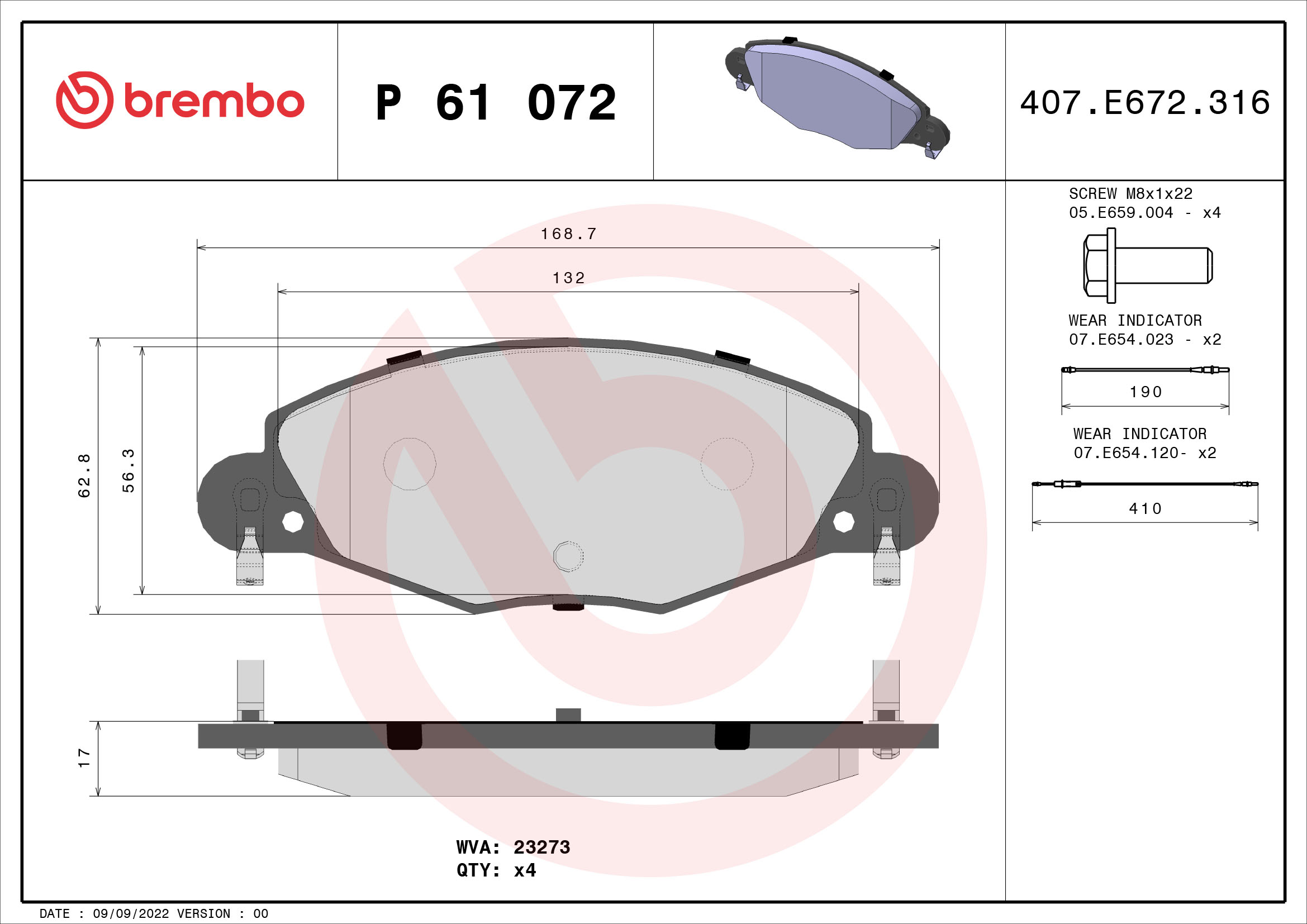 BREMBO Első fékbetét P61072_BREMBO