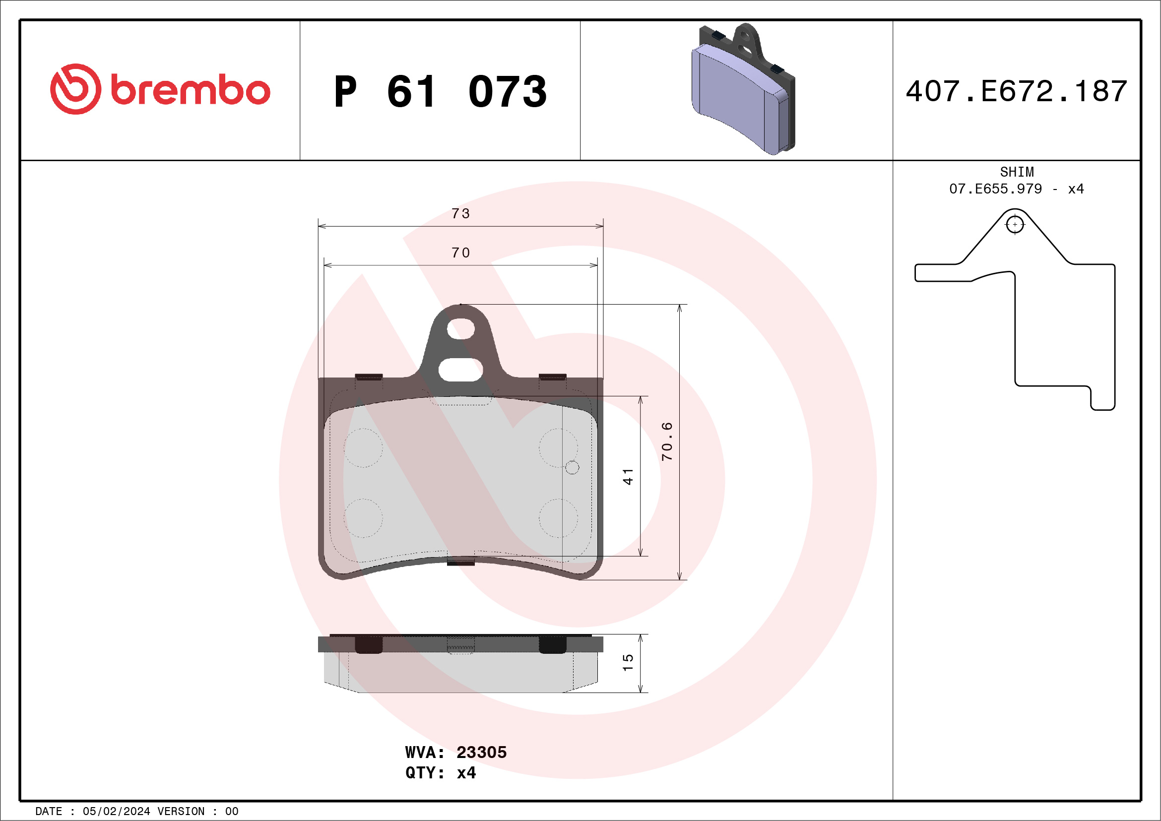 BREMBO Hátsó fékbetét P61073_BREMBO