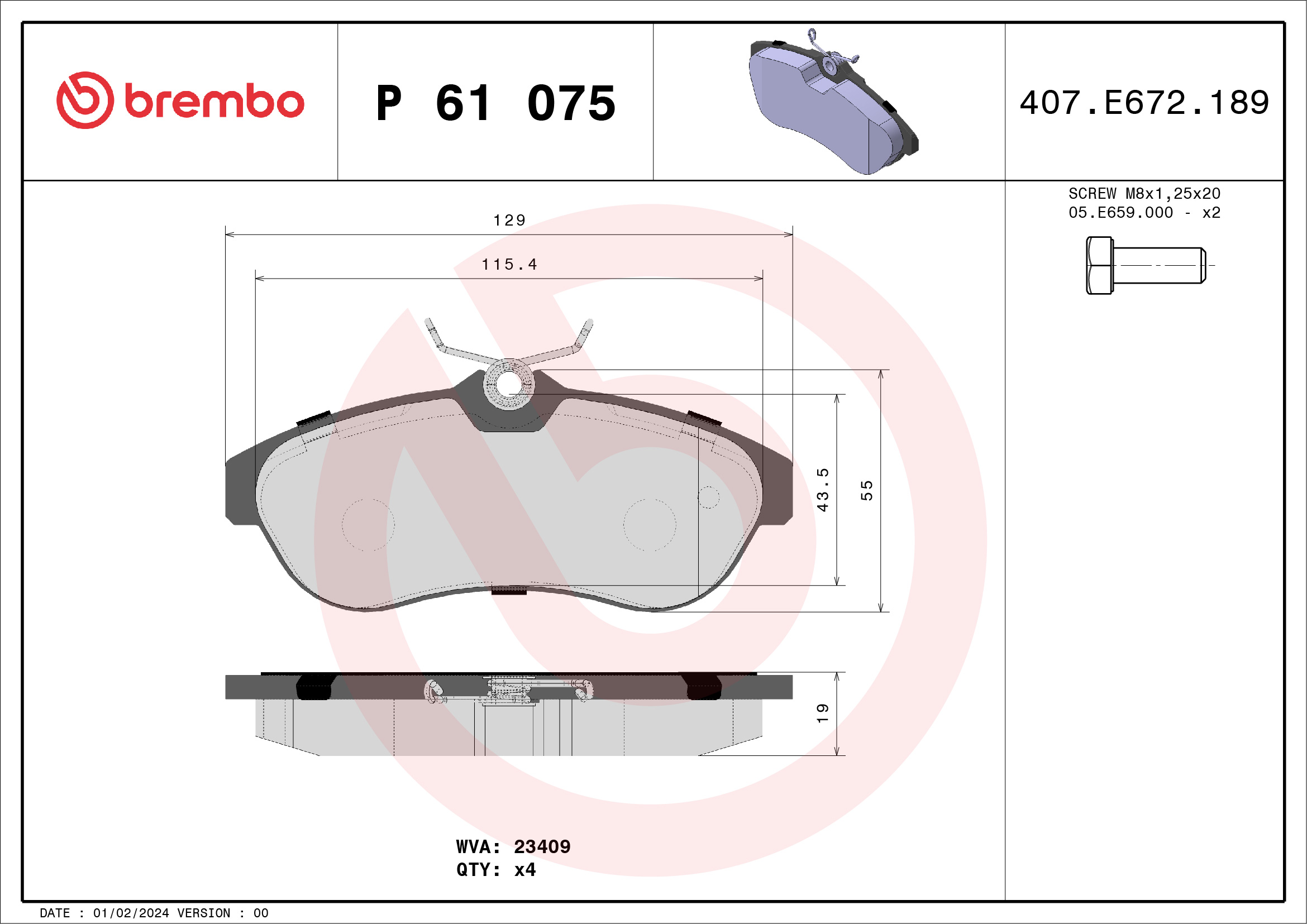 BREMBO Első fékbetét P61075_BREMBO