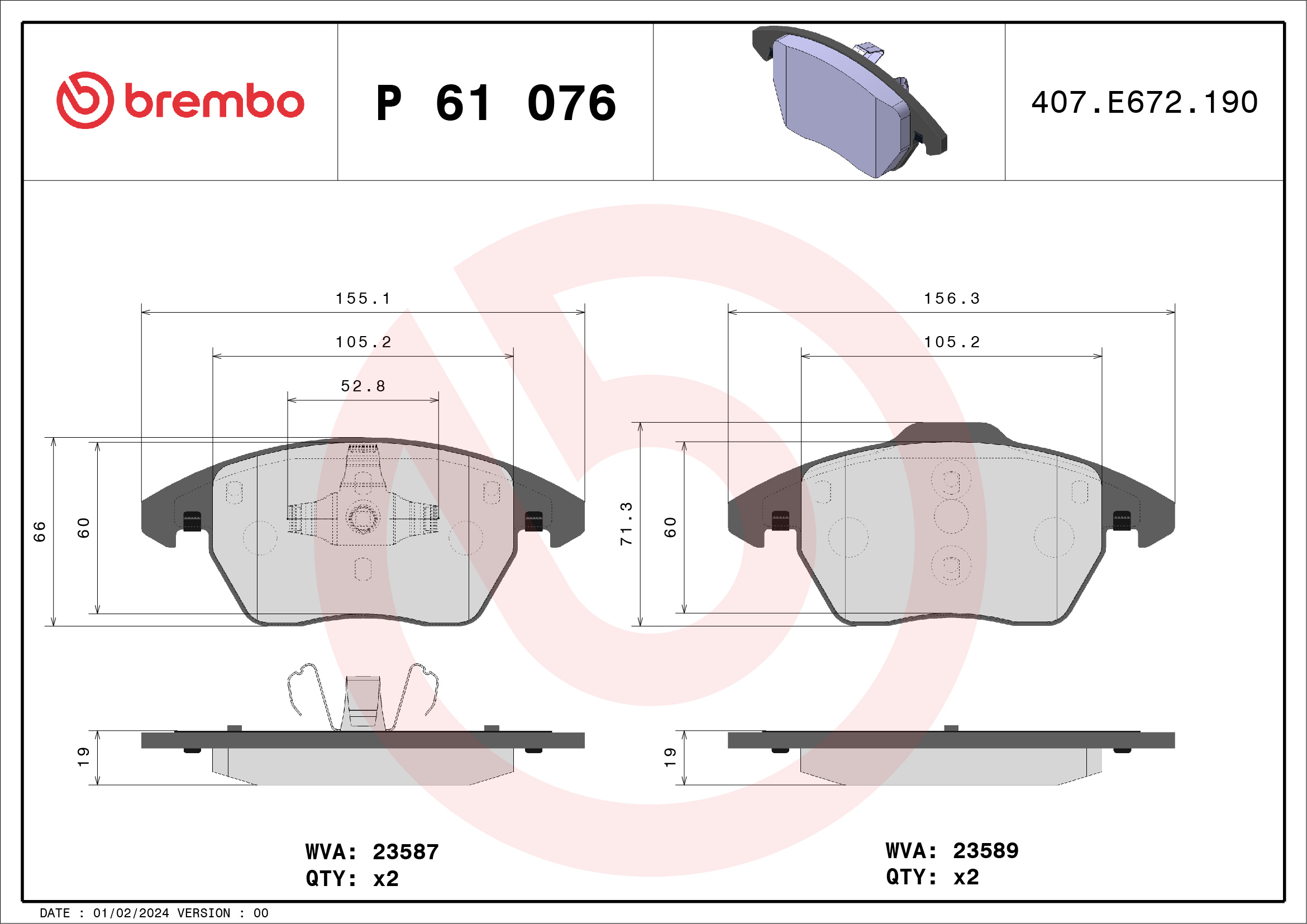 BREMBO Első fékbetét P61076_BREMBO