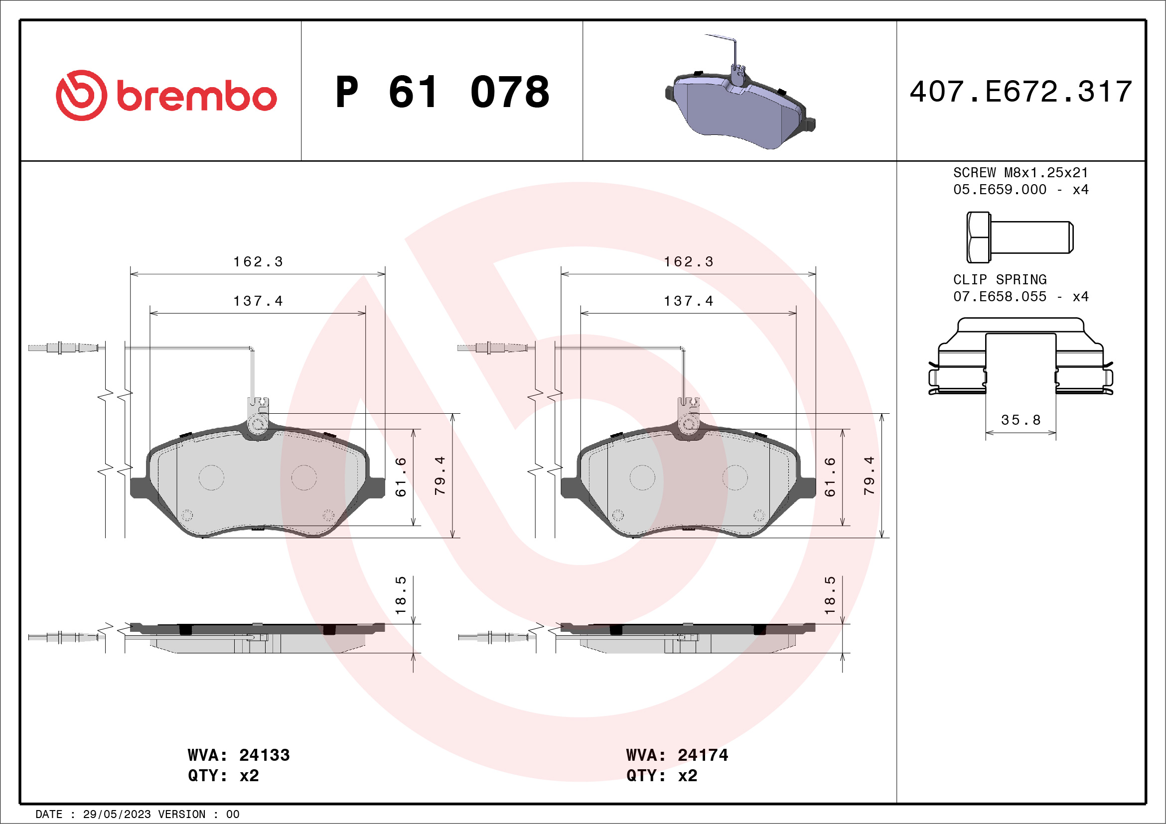 BREMBO Első fékbetét P61078_BREMBO