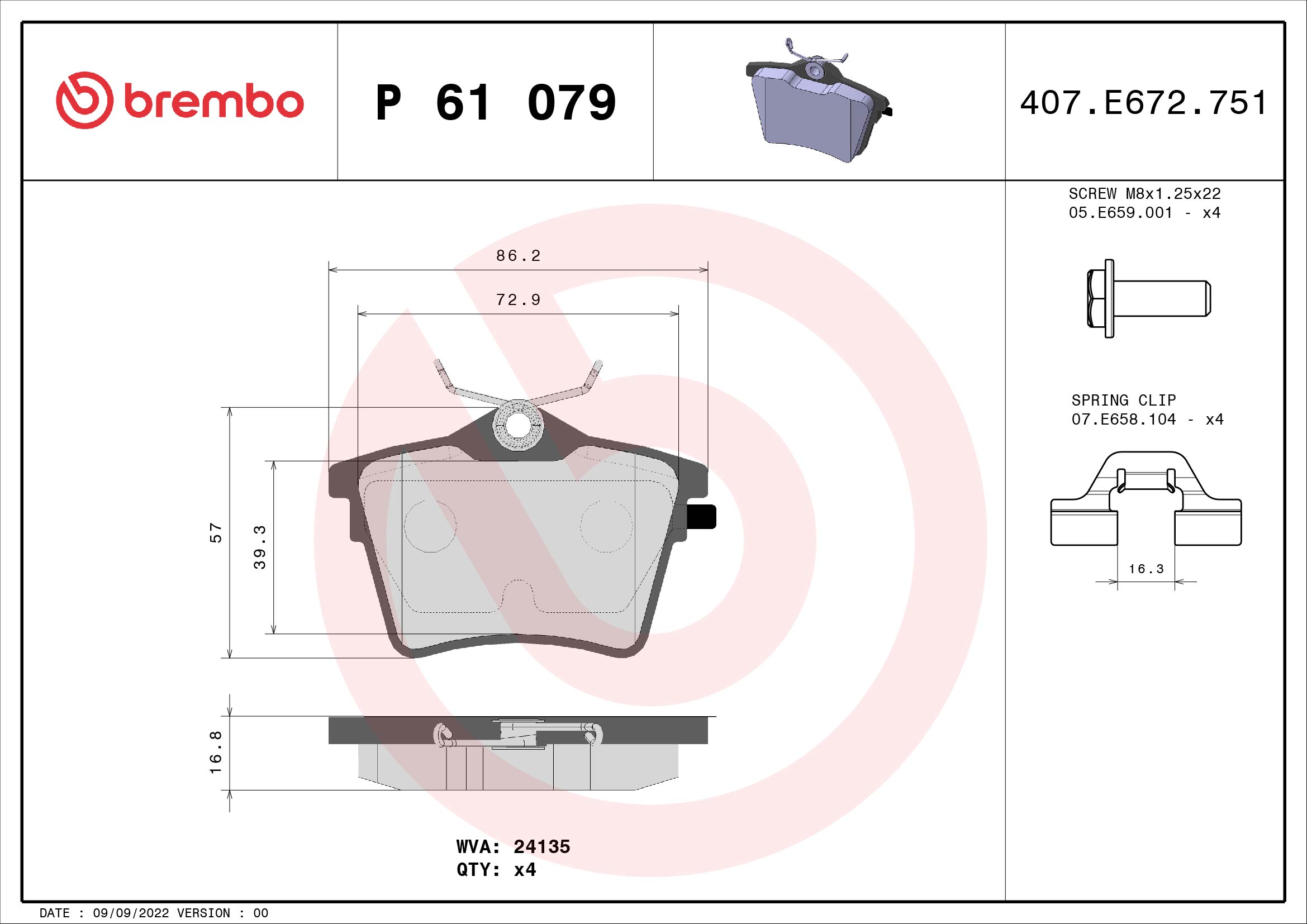 BREMBO Hátsó fékbetét P61079_BREMBO