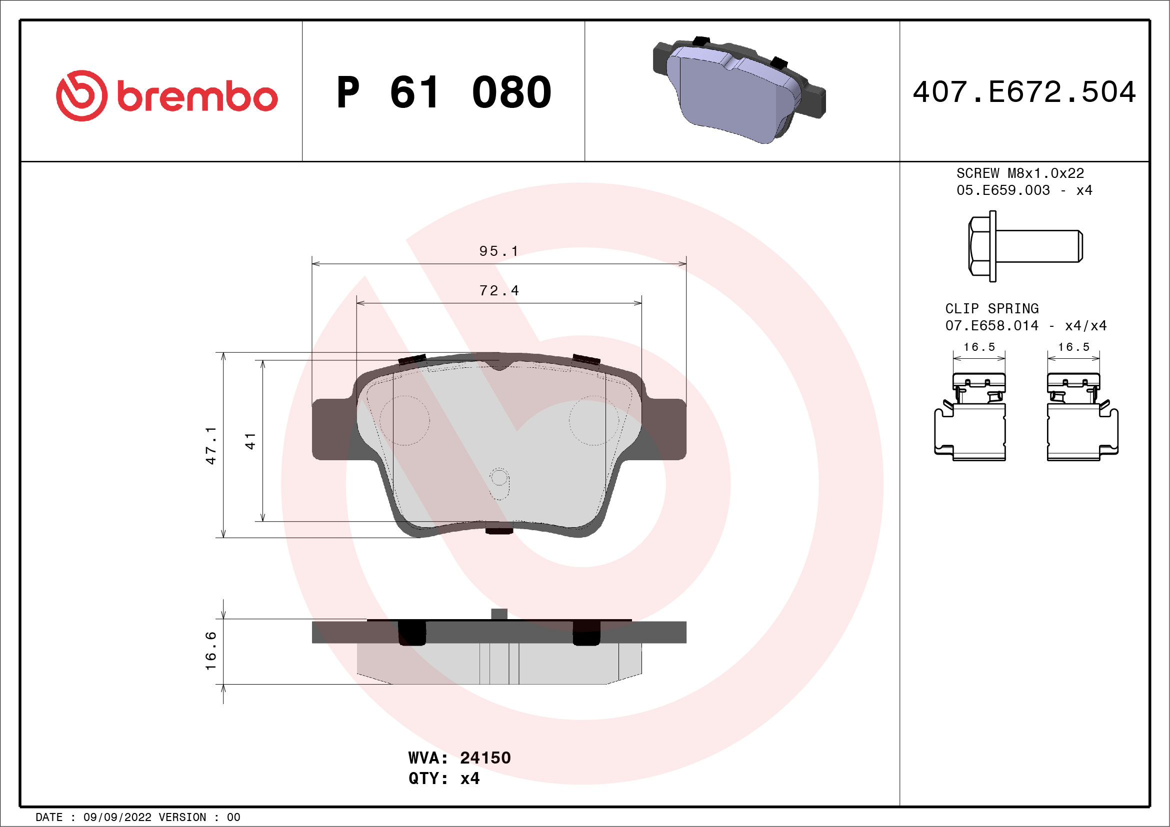 BREMBO Hátsó fékbetét P61080_BREMBO