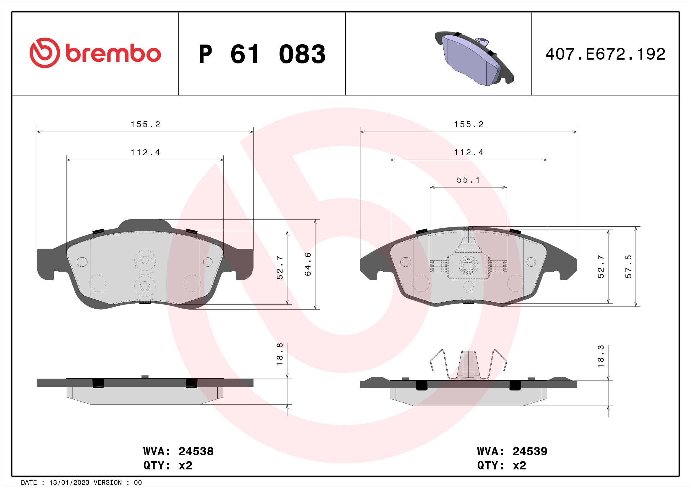 BREMBO Első fékbetét P61083_BREMBO