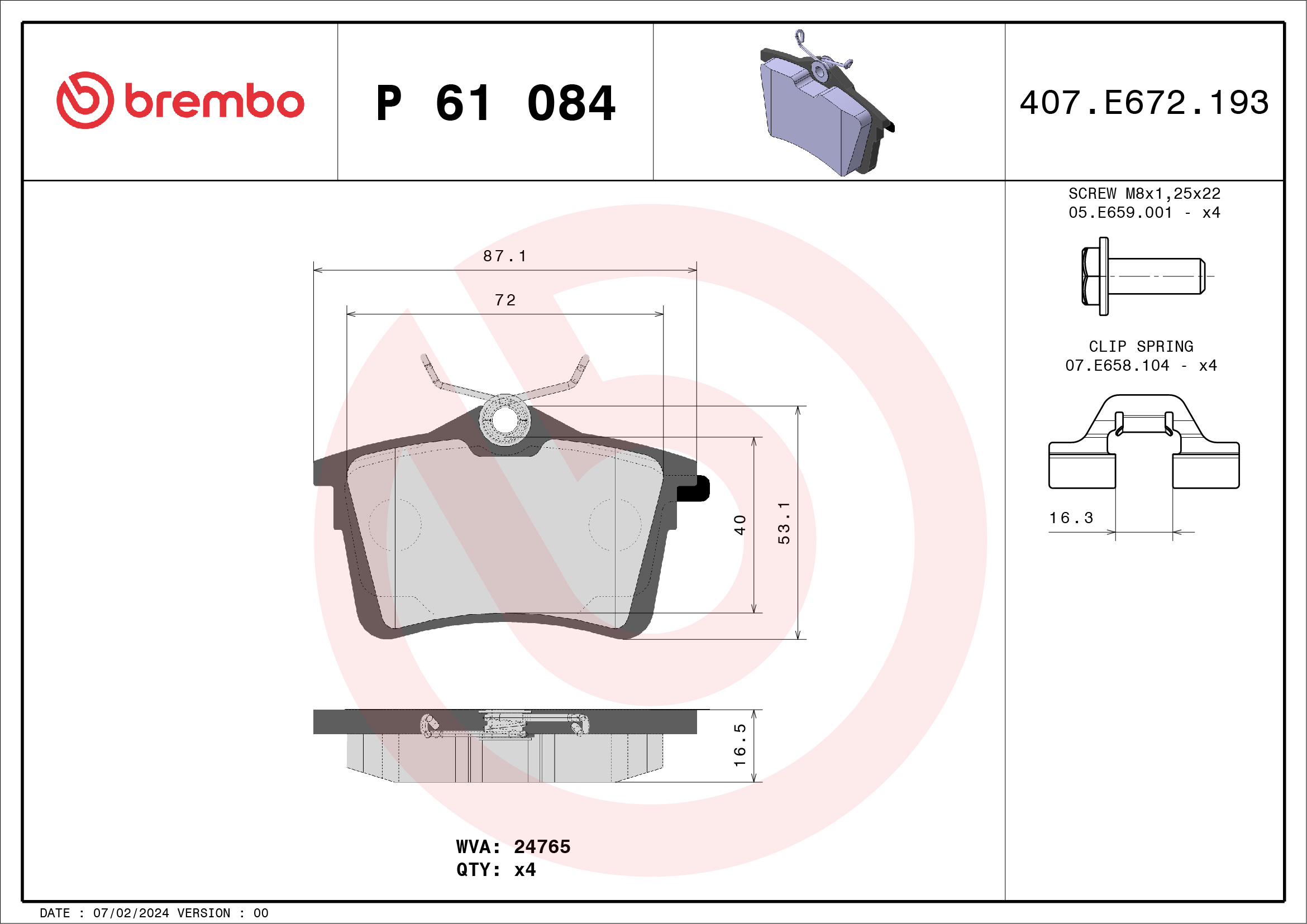 BREMBO Hátsó fékbetét P61084_BREMBO