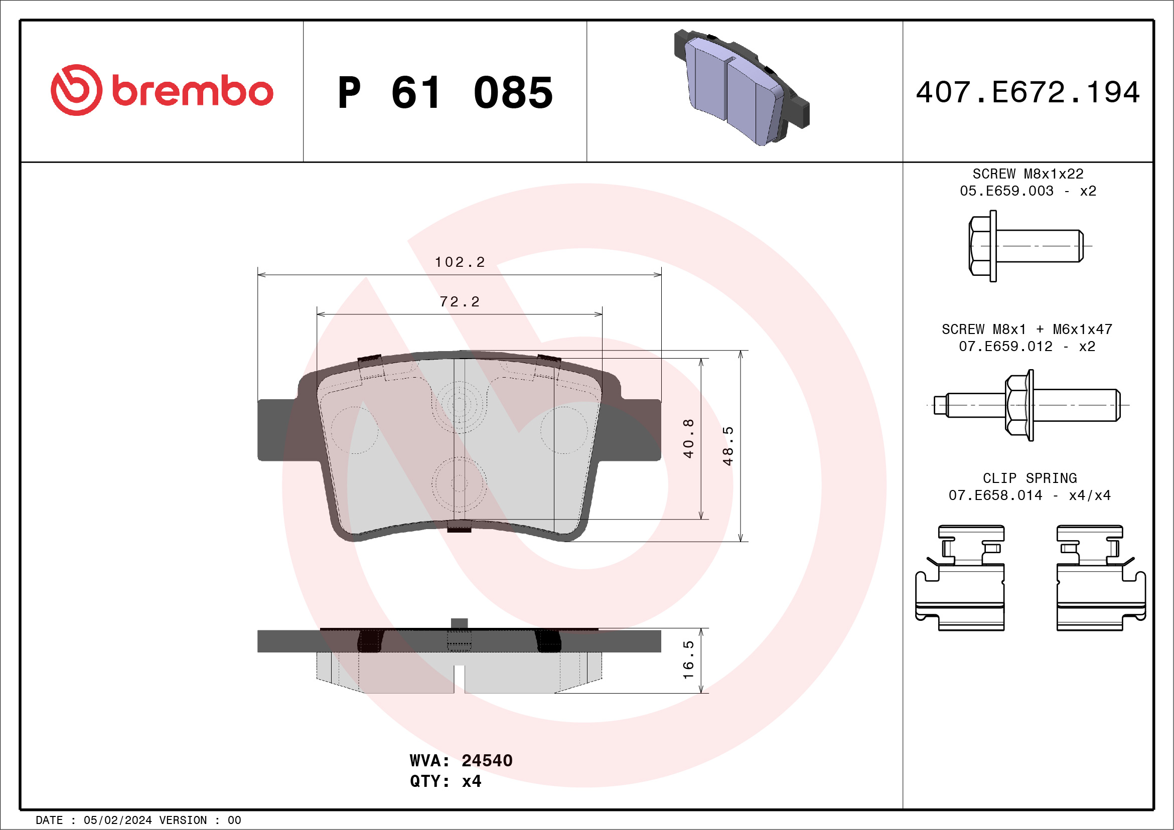 BREMBO Hátsó fékbetét P61085_BREMBO