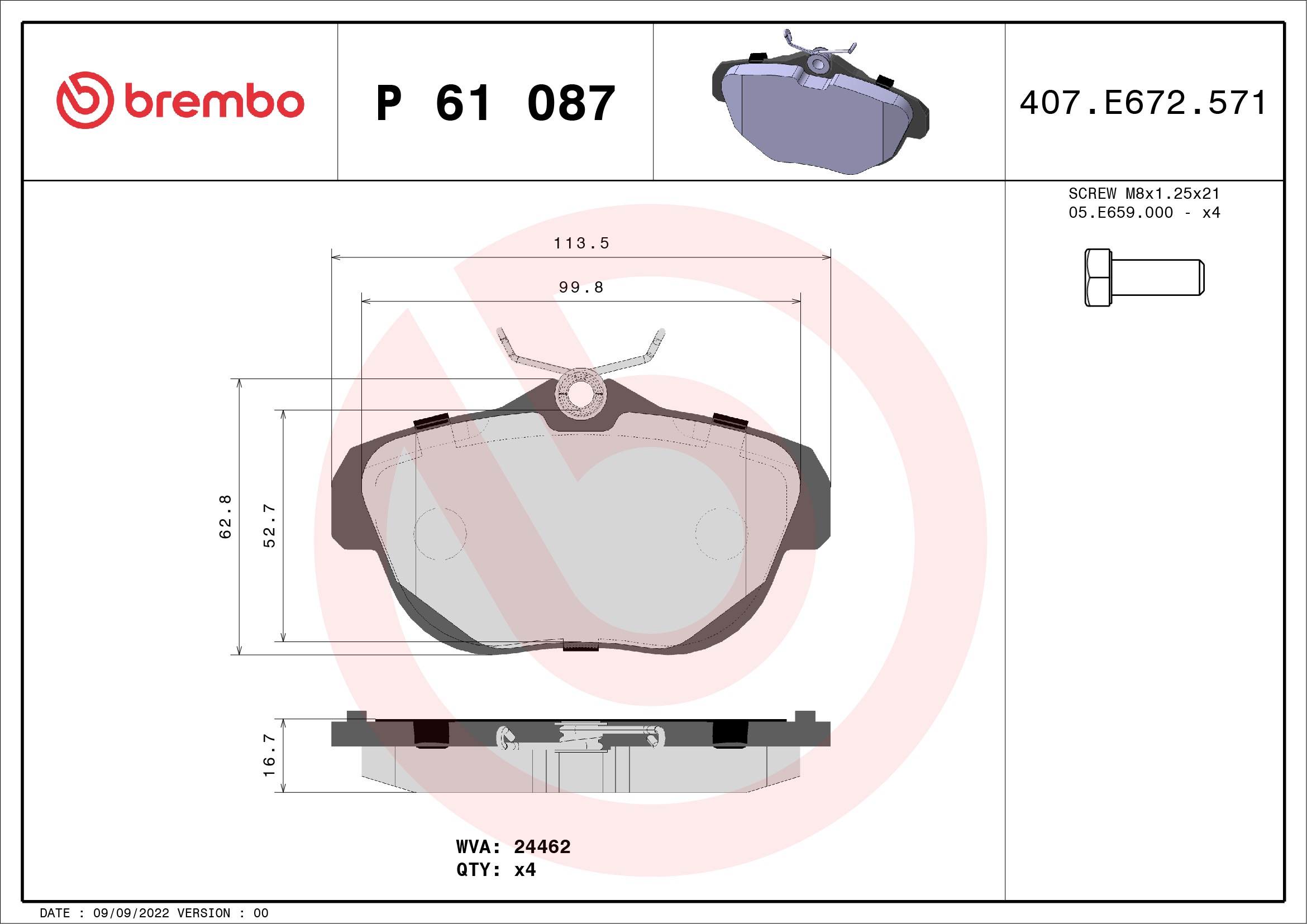 BREMBO Hátsó fékbetét P61087_BREMBO