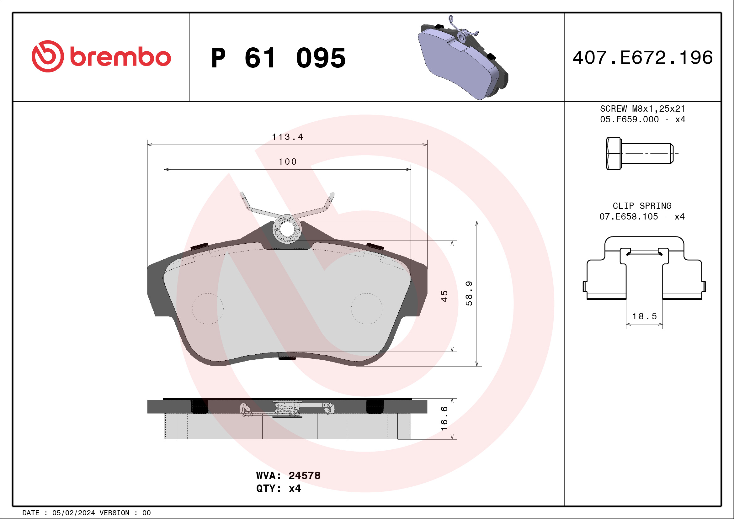 BREMBO Hátsó fékbetét P61095_BREMBO