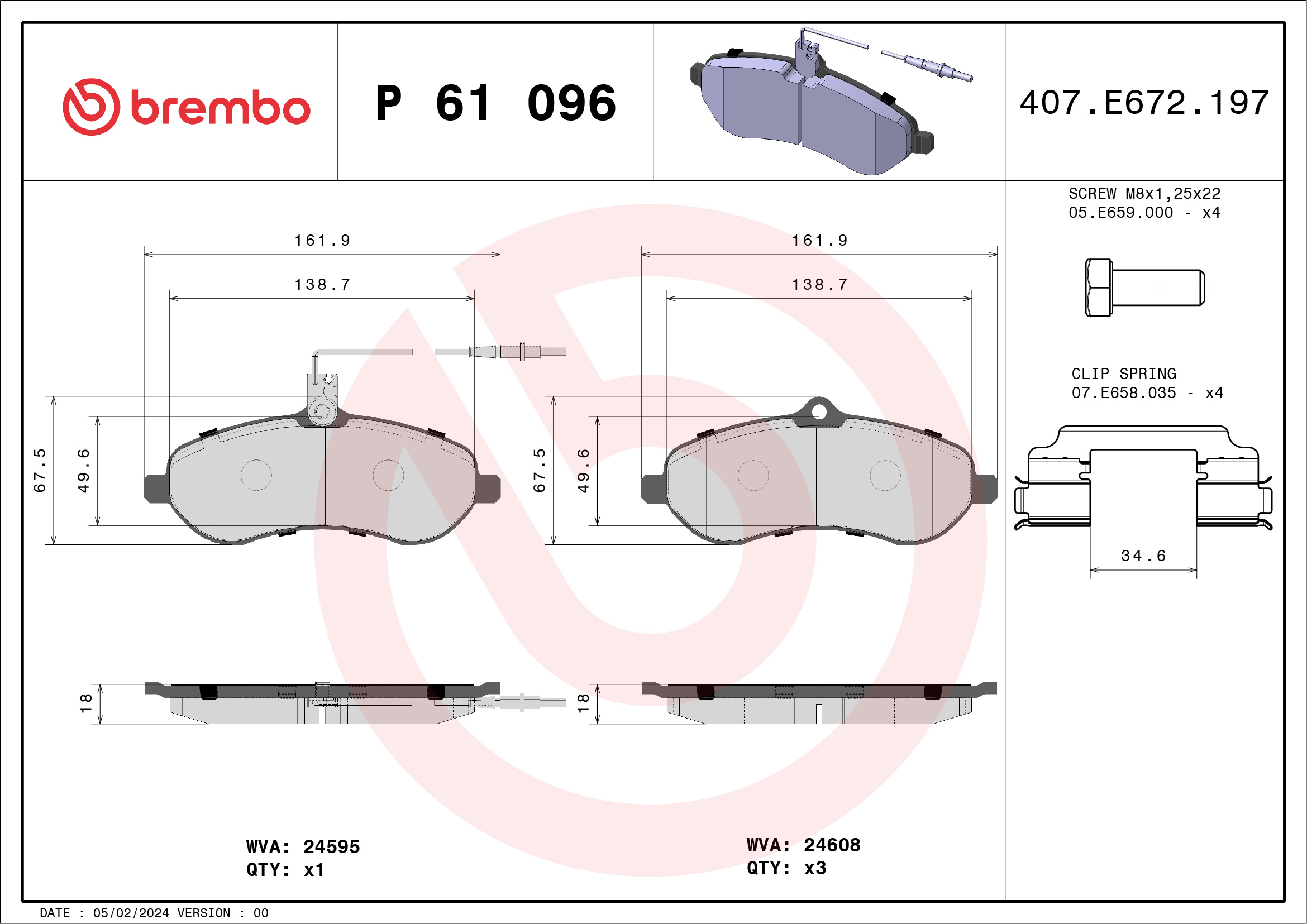 BREMBO Első fékbetét P61096_BREMBO