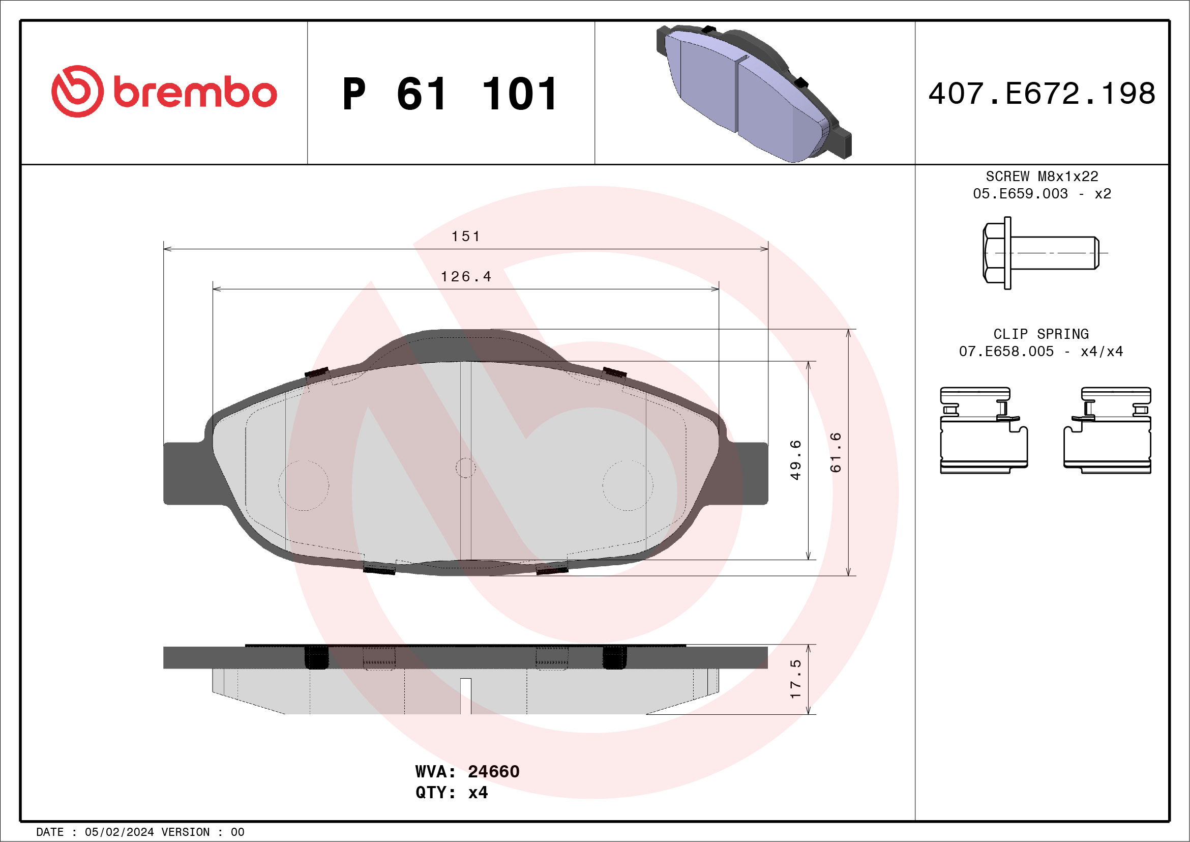 BREMBO Első fékbetét P61101_BREMBO