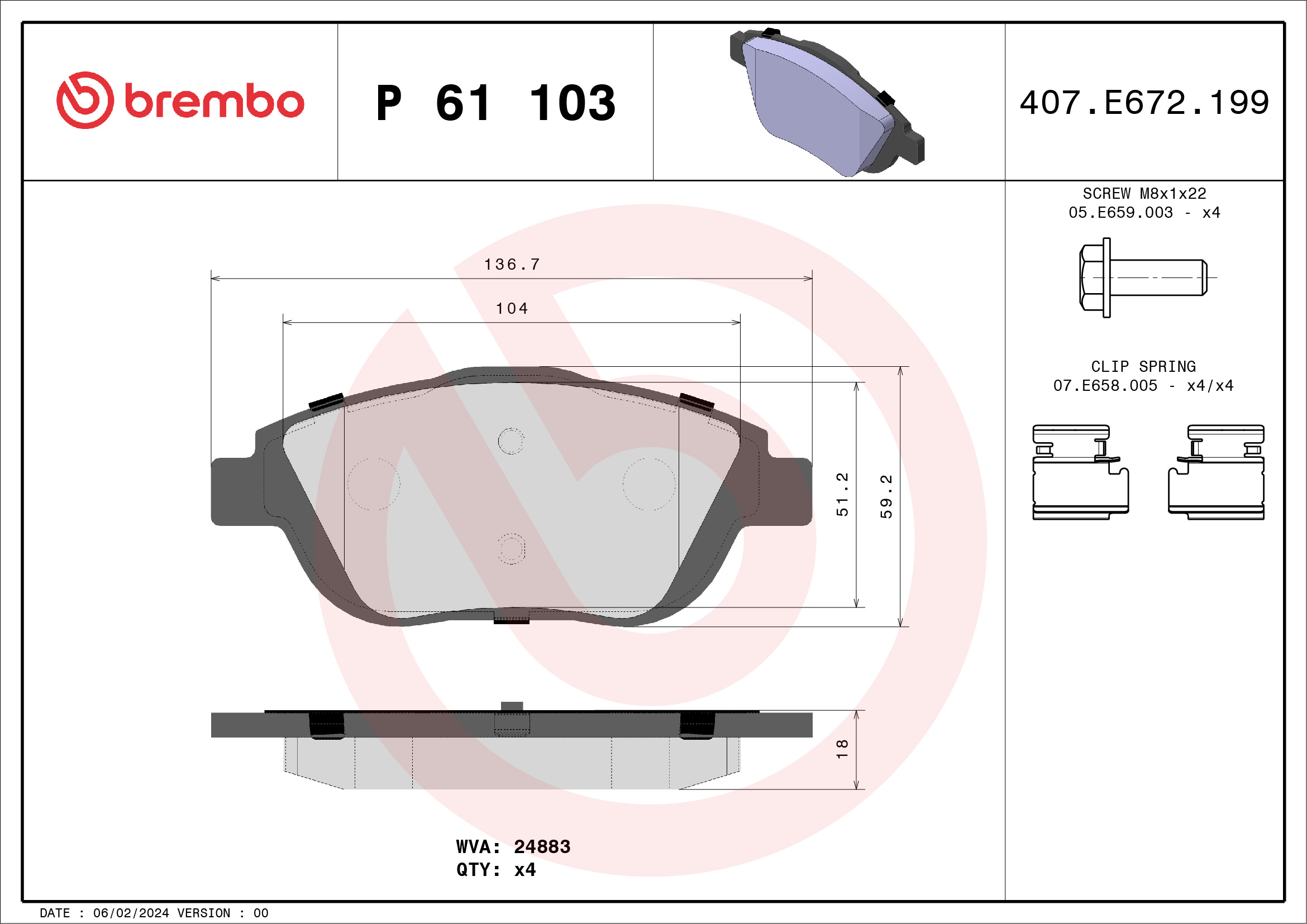 BREMBO Első fékbetét P61103_BREMBO