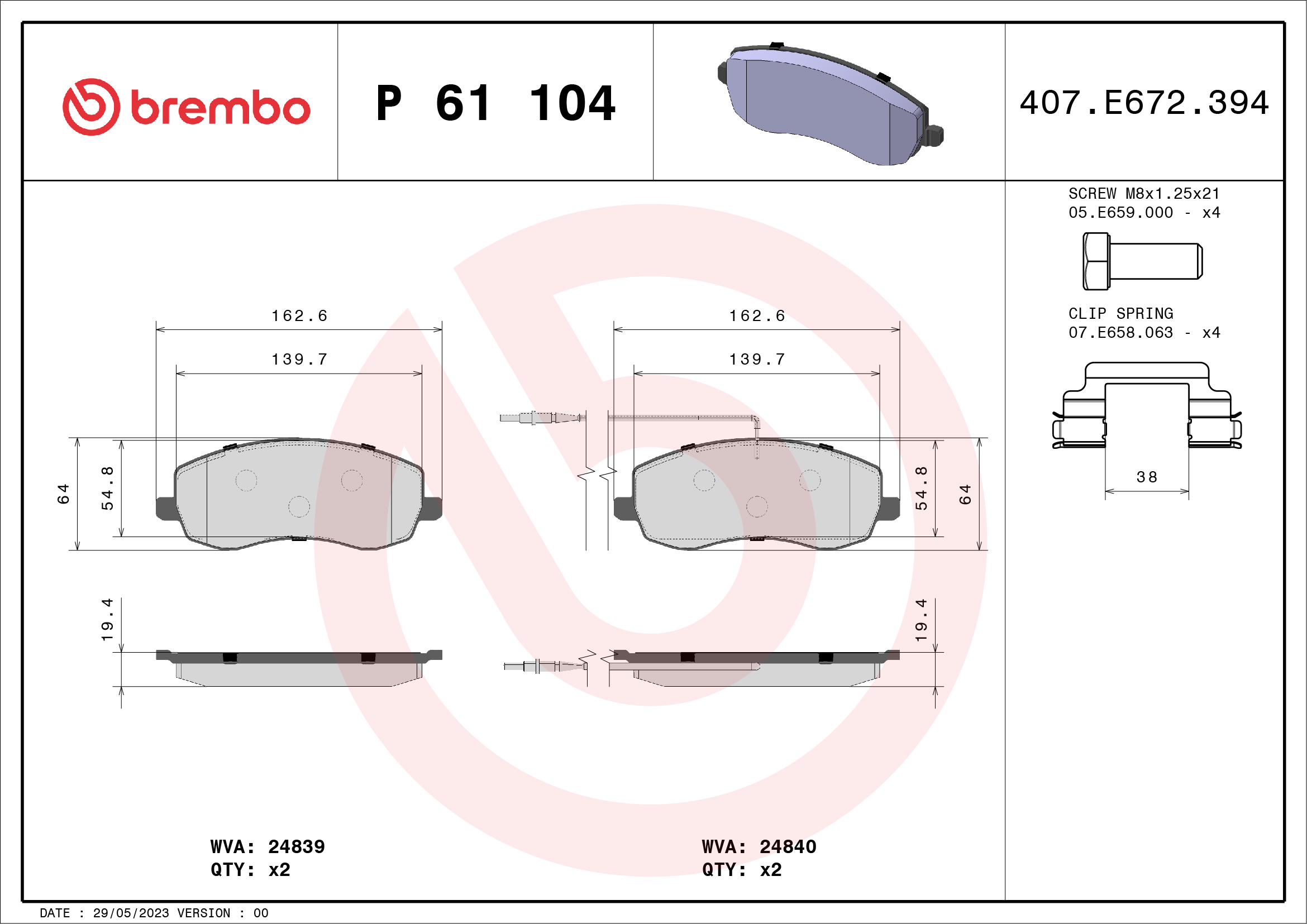 BREMBO Első fékbetét P61104_BREMBO