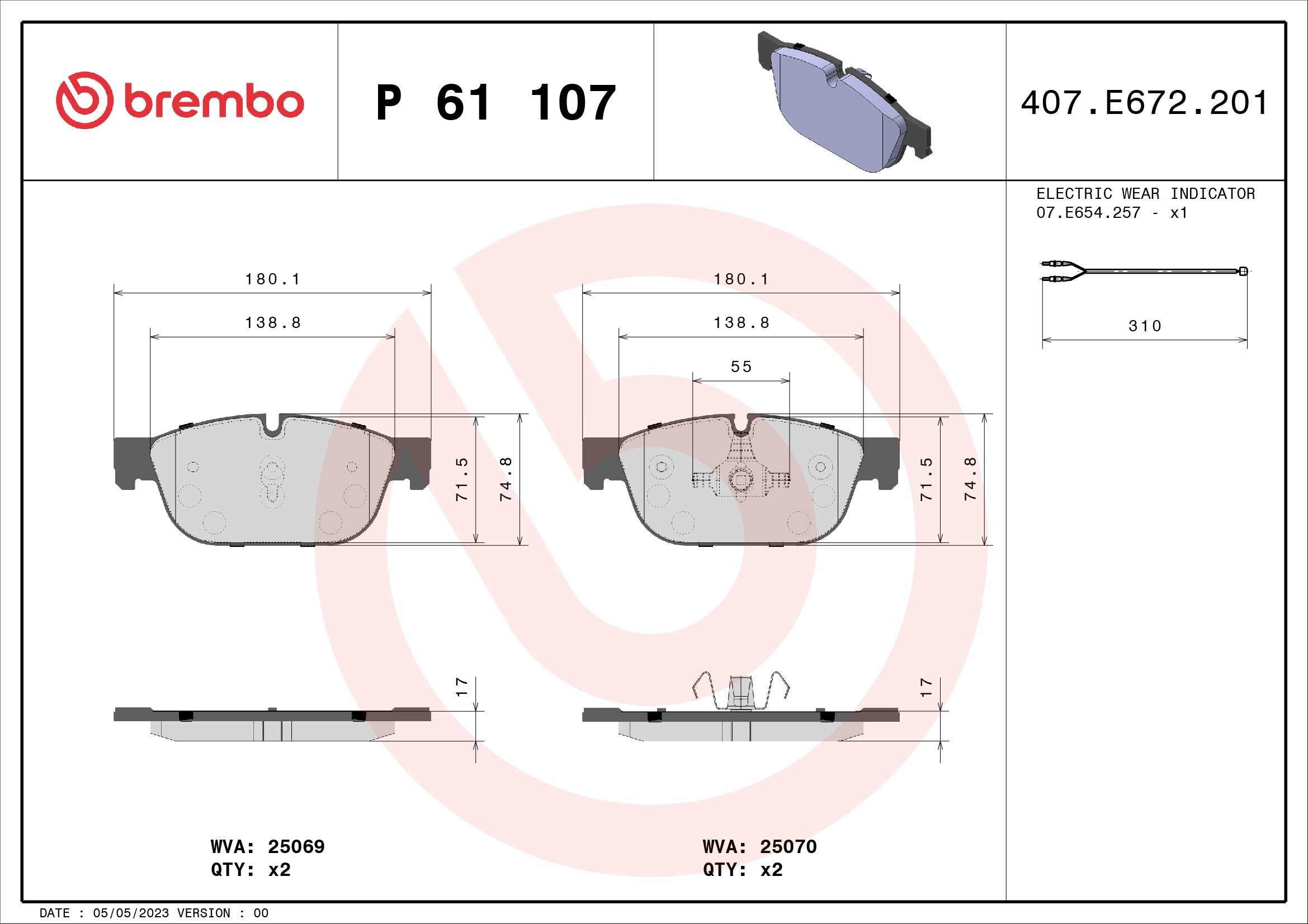 BREMBO Első fékbetét P61107_BREMBO