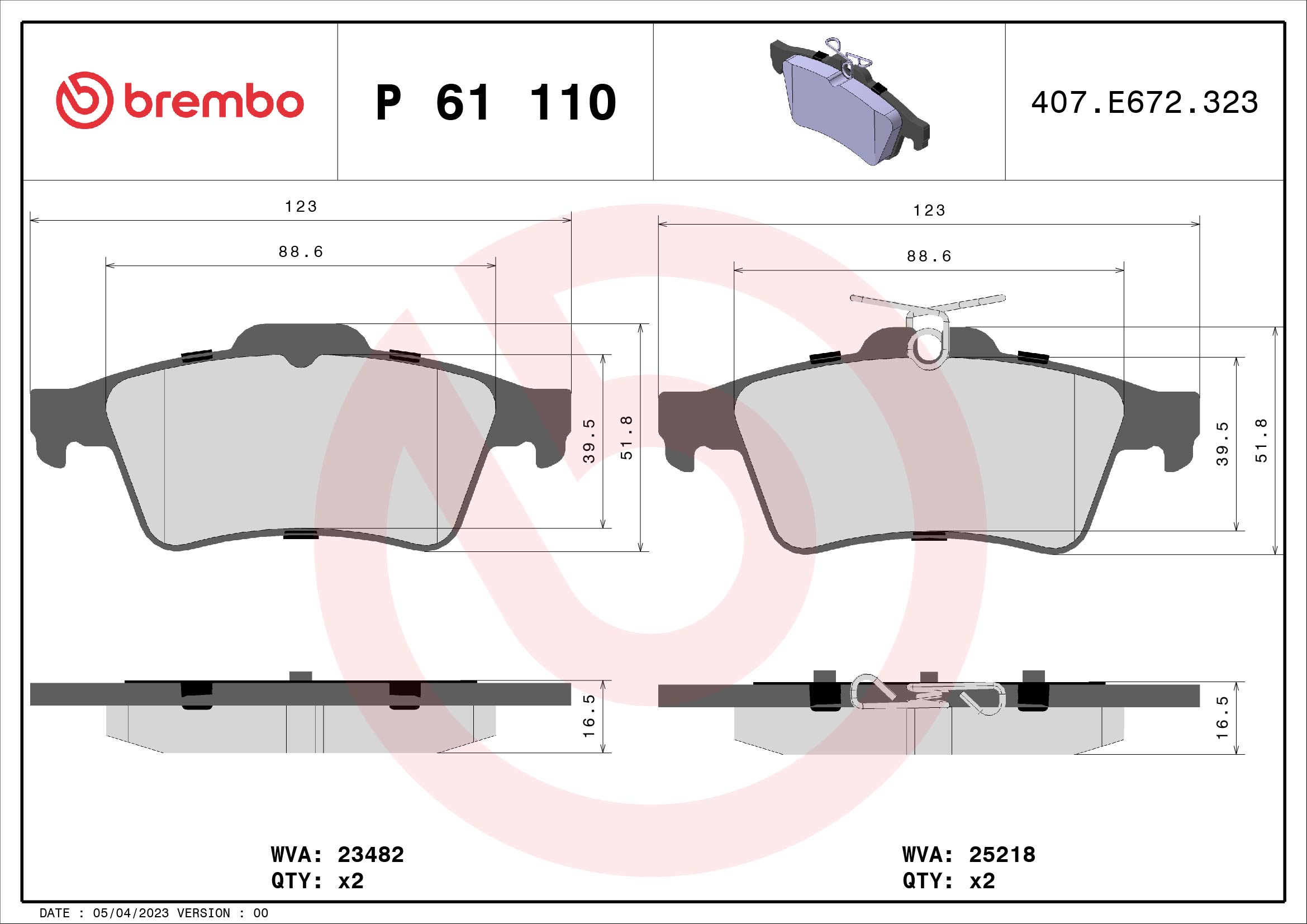 BREMBO Hátsó fékbetét P61110_BREMBO