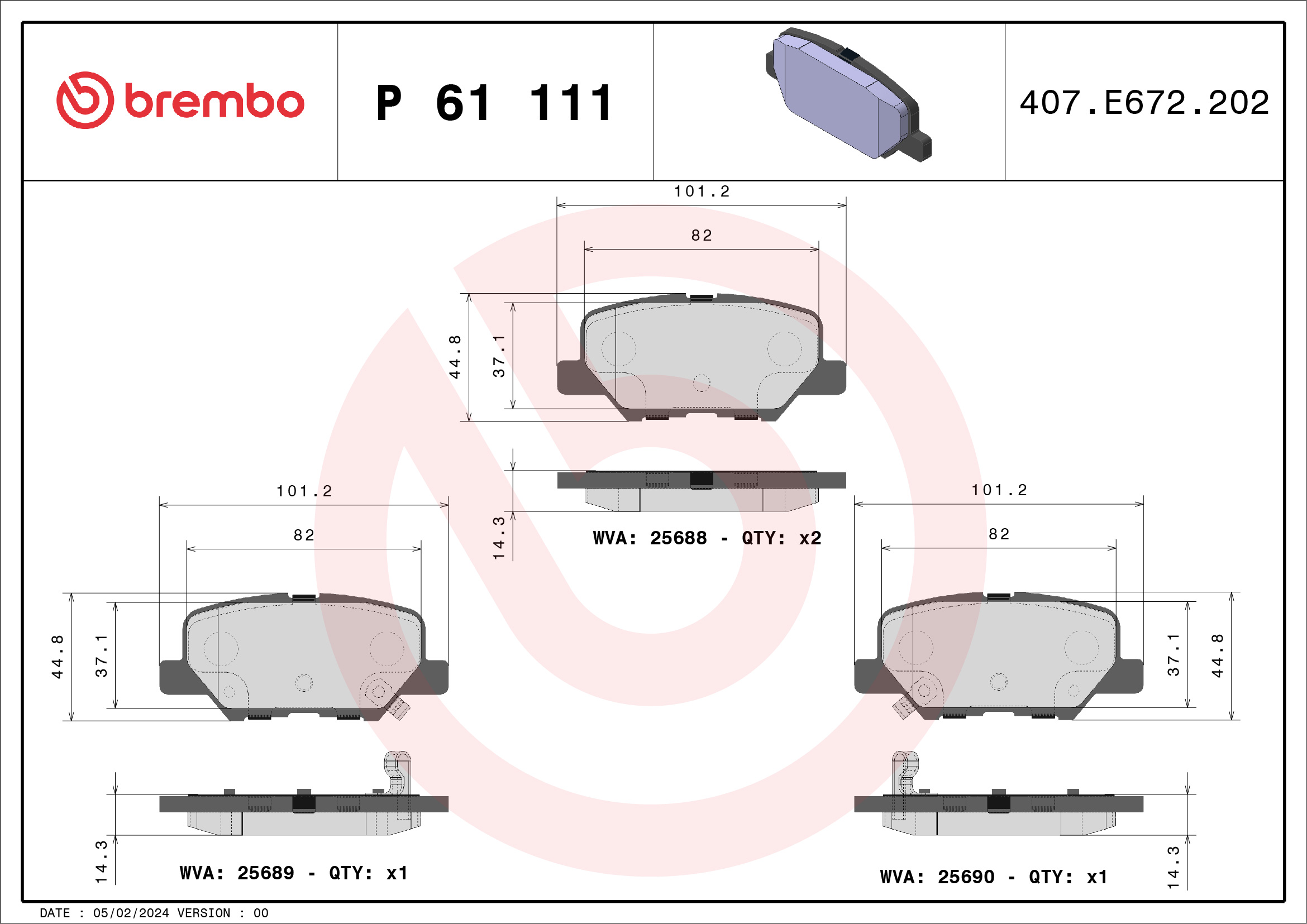 BREMBO Hátsó fékbetét P61111_BREMBO