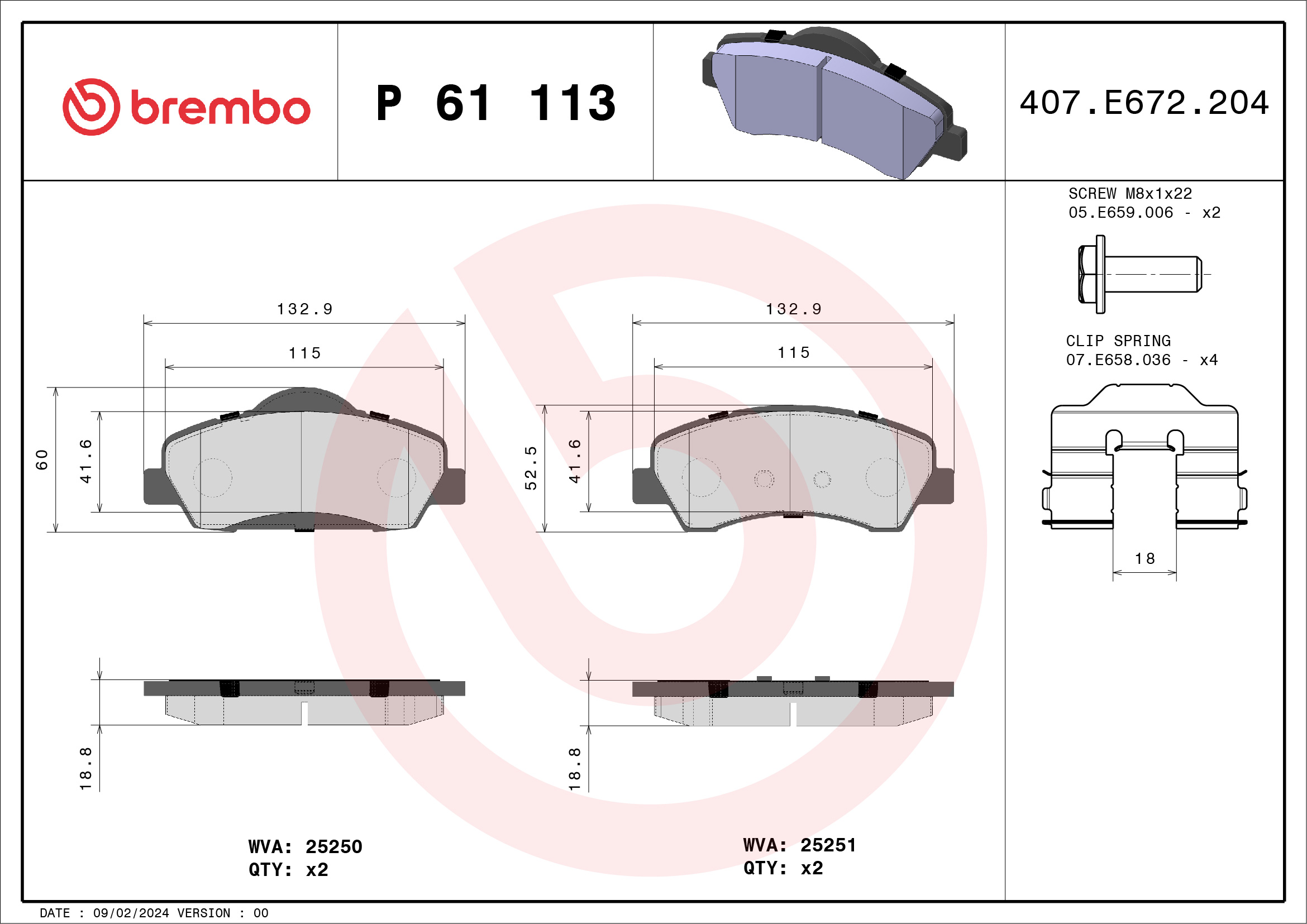 BREMBO Első fékbetét P61113_BREMBO