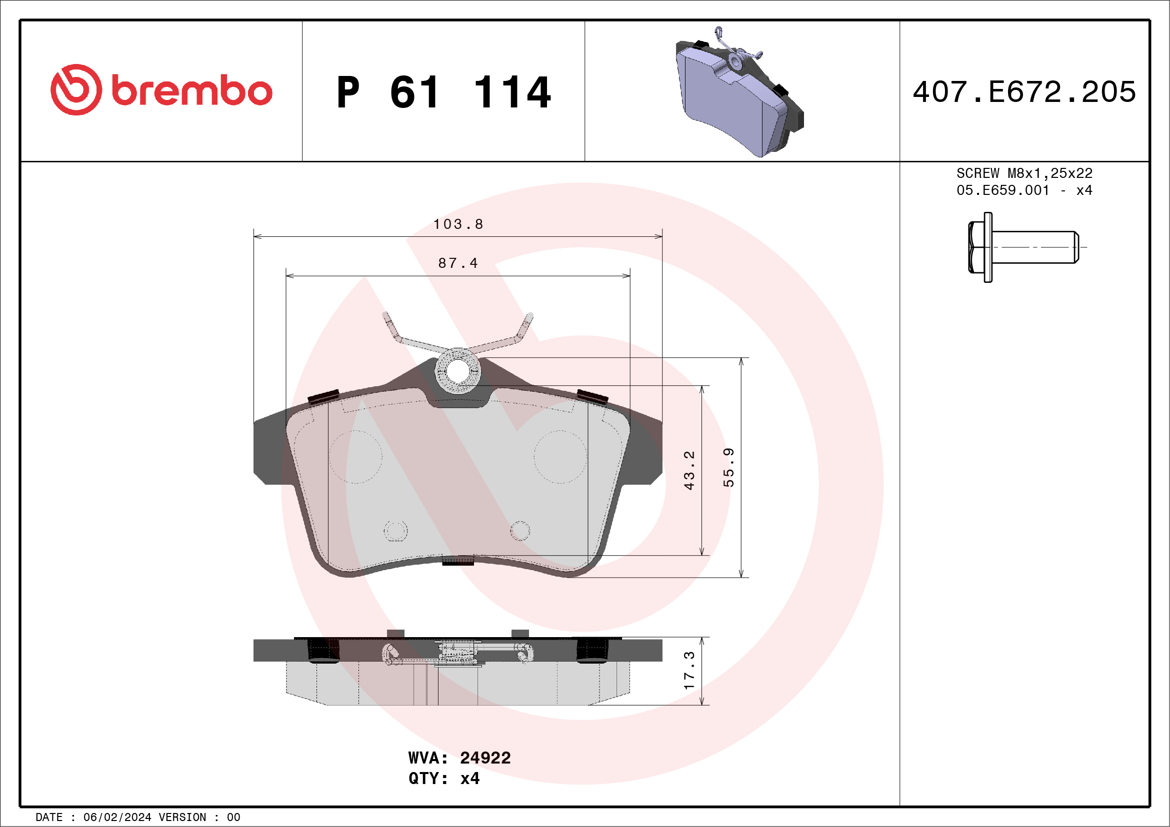 BREMBO P61114_BREMBO Hátsó fékbetét