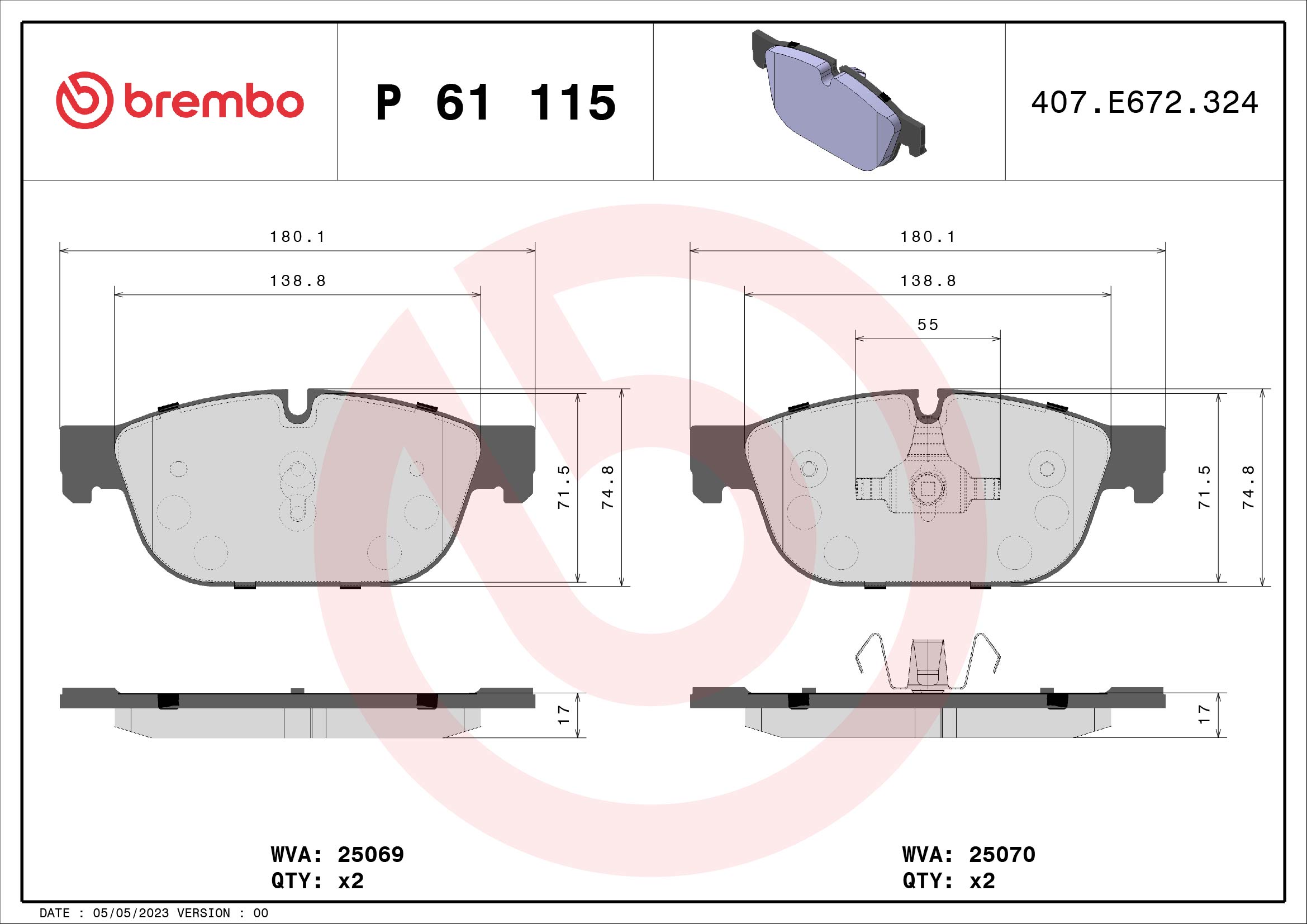 BREMBO Első fékbetét P61115_BREMBO