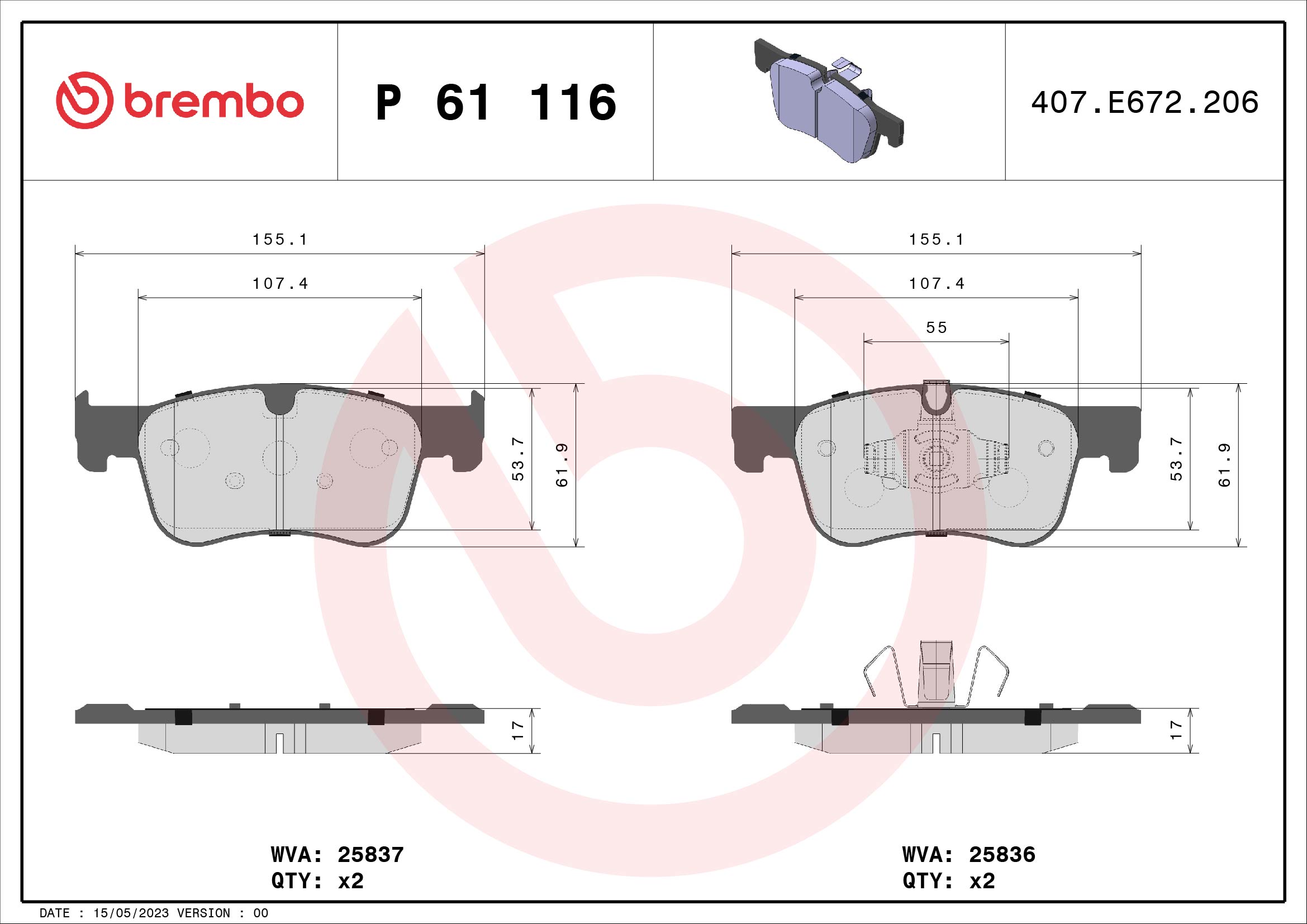 BREMBO Első fékbetét P61116_BREMBO