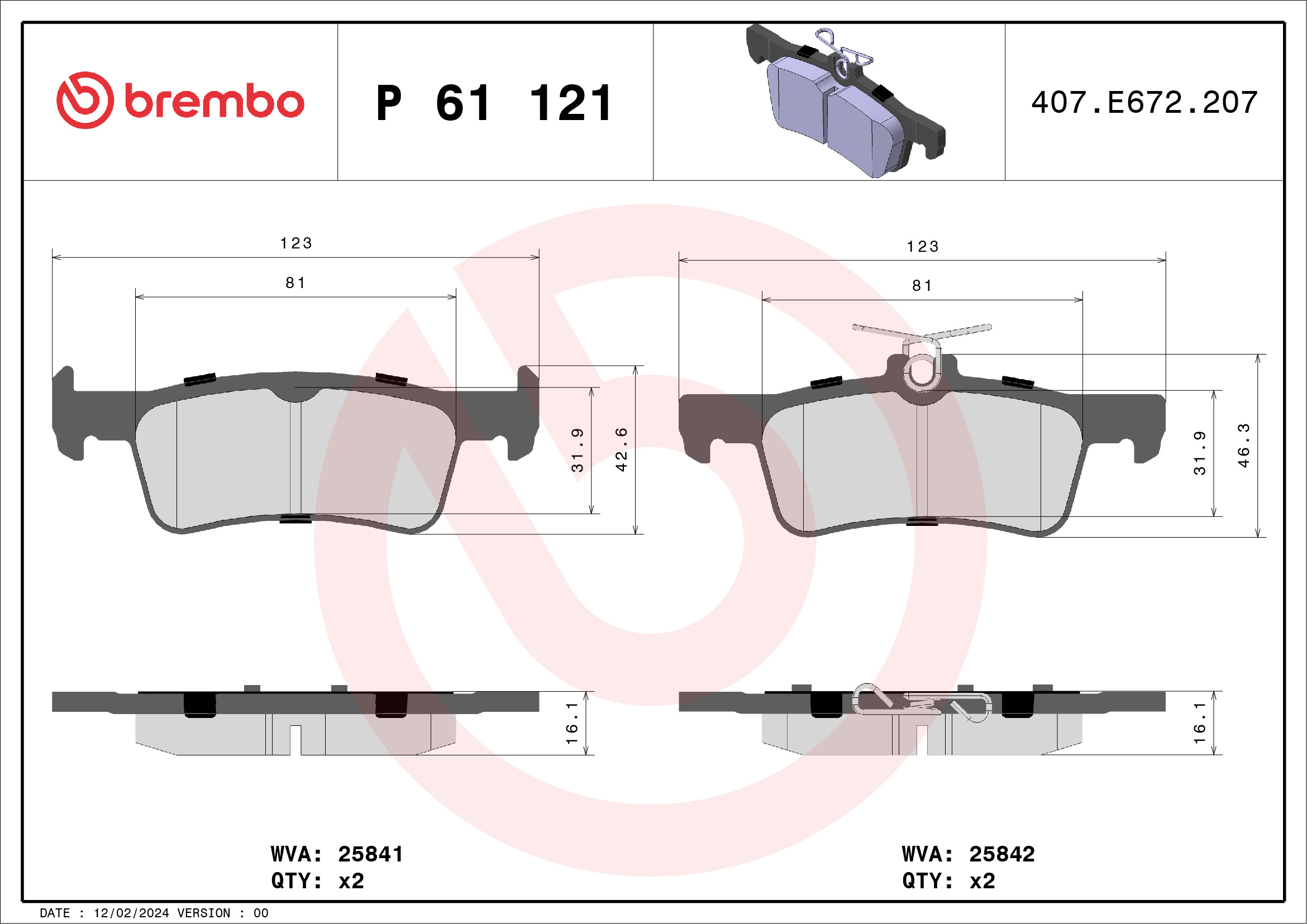 BREMBO Hátsó fékbetét P61121_BREMBO