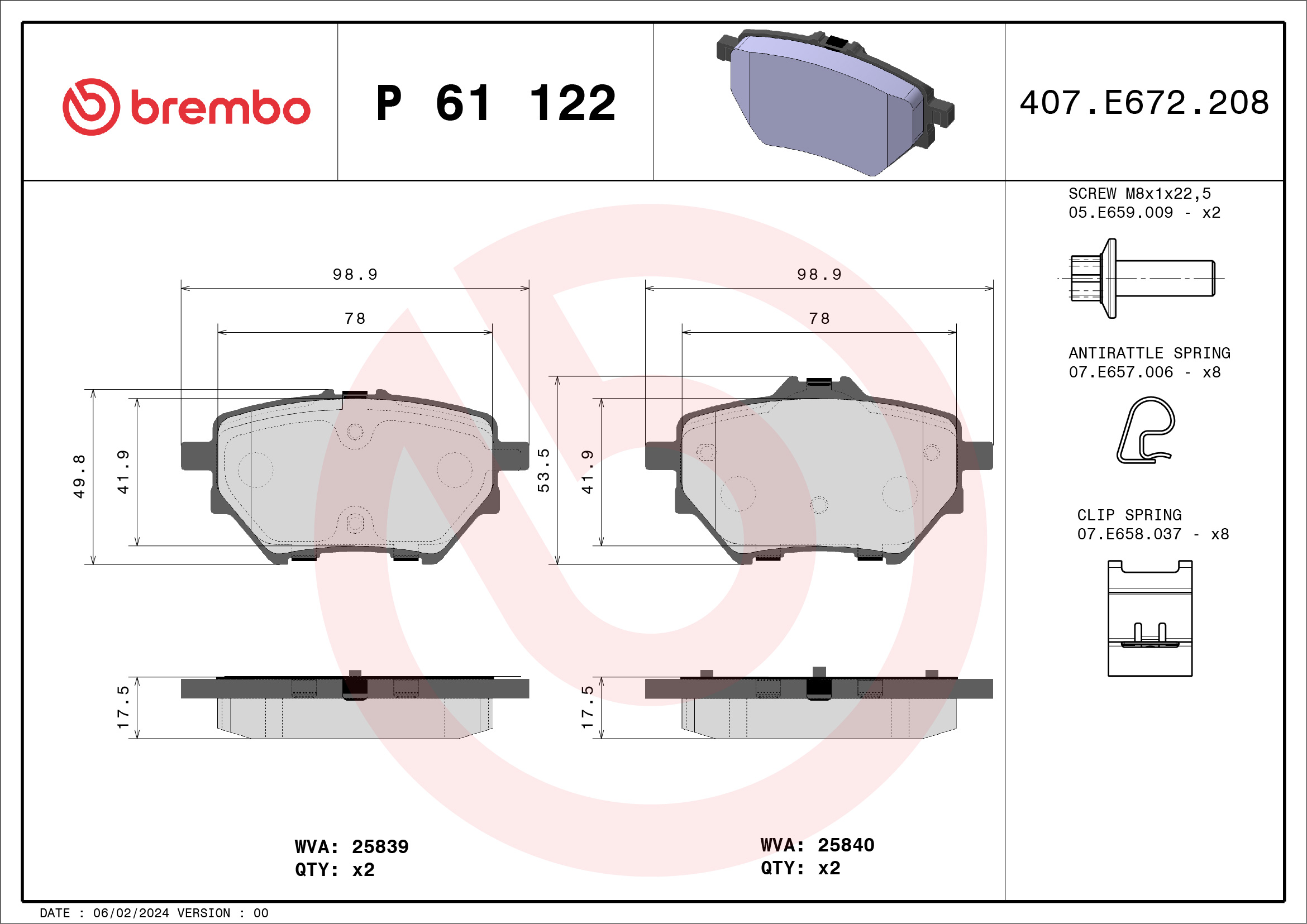 BREMBO Hátsó fékbetét P61122_BREMBO