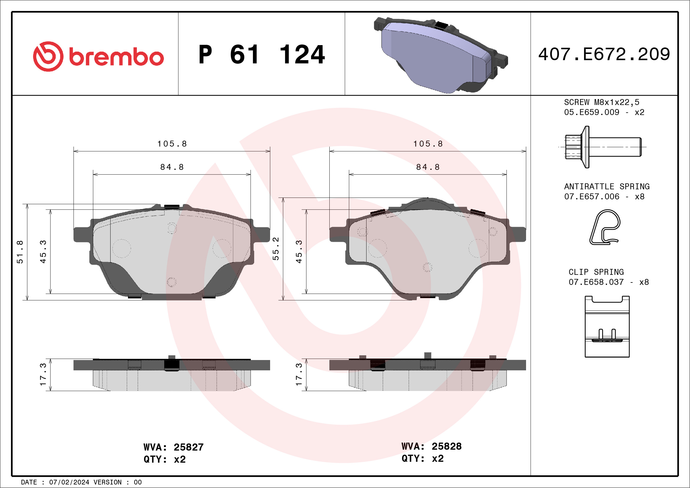 BREMBO Hátsó fékbetét P61124_BREMBO