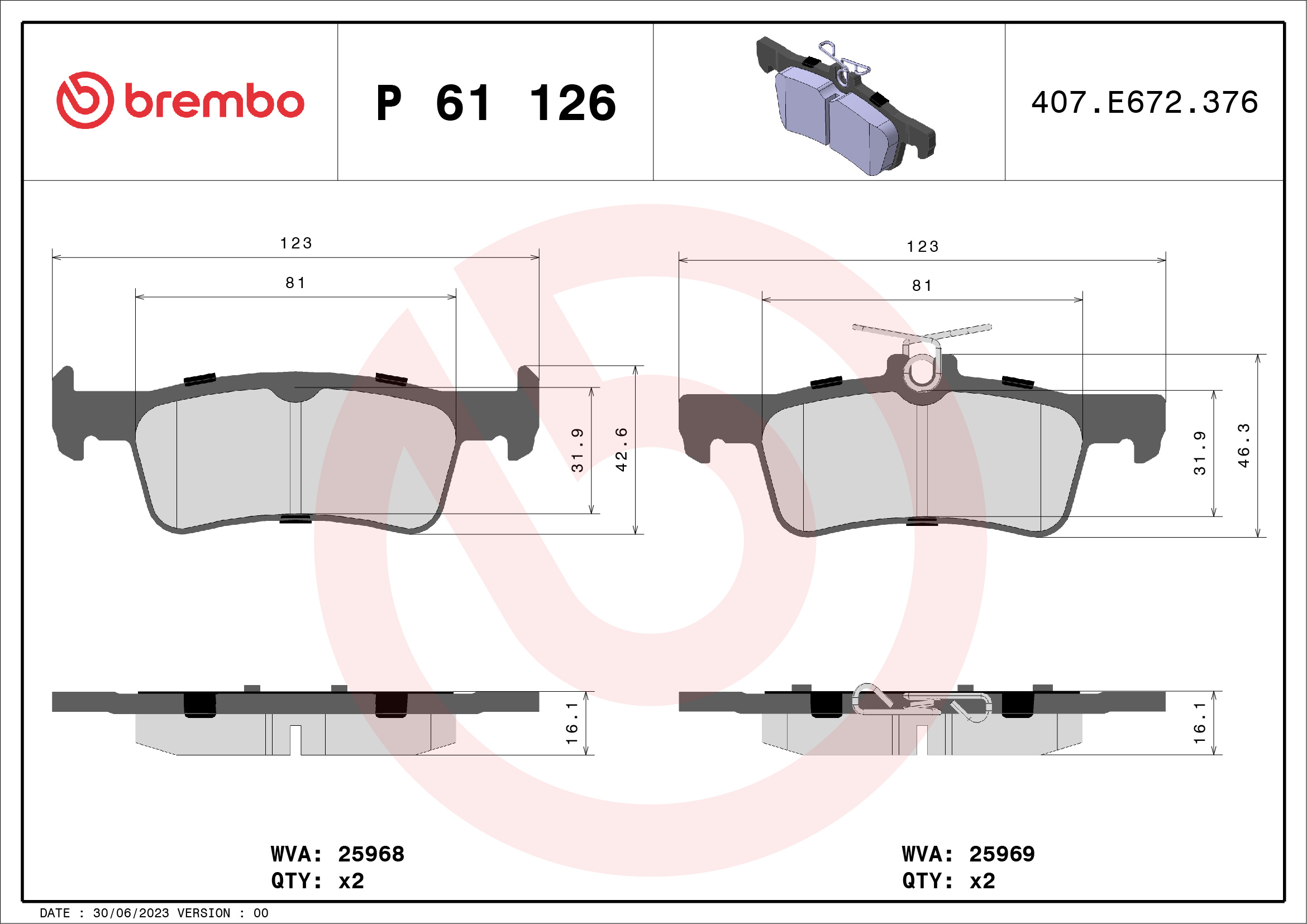 BREMBO Hátsó fékbetét P61126_BREMBO