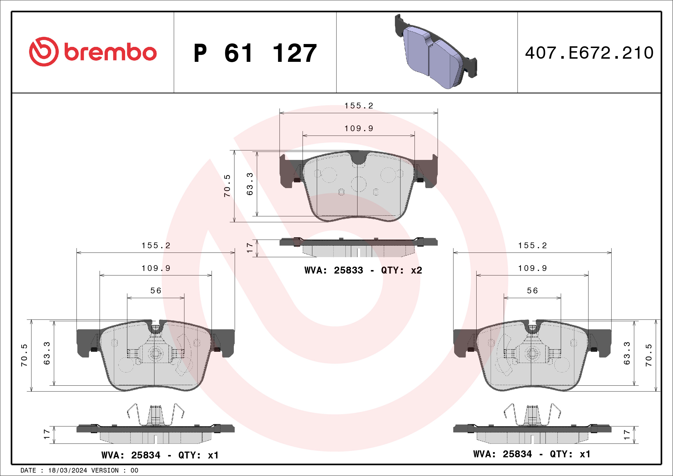 BREMBO Fékbetét, mind P61127_BREMBO