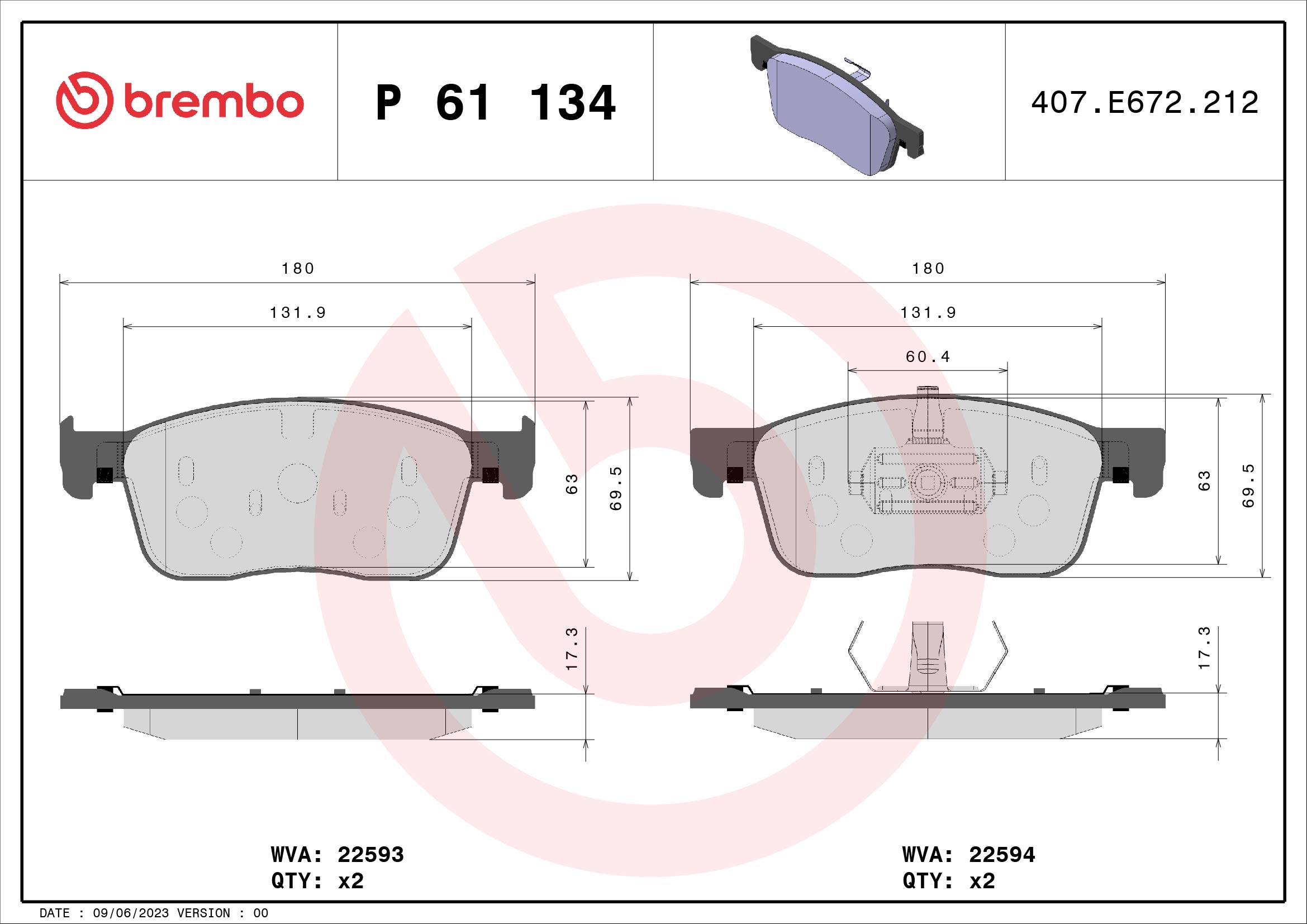 BREMBO Első fékbetét P61134_BREMBO