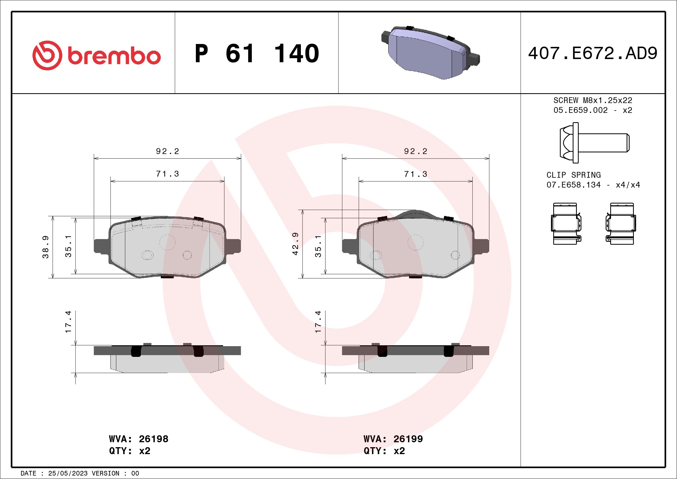 BREMBO Fékbetét, mind P61140_BREMBO