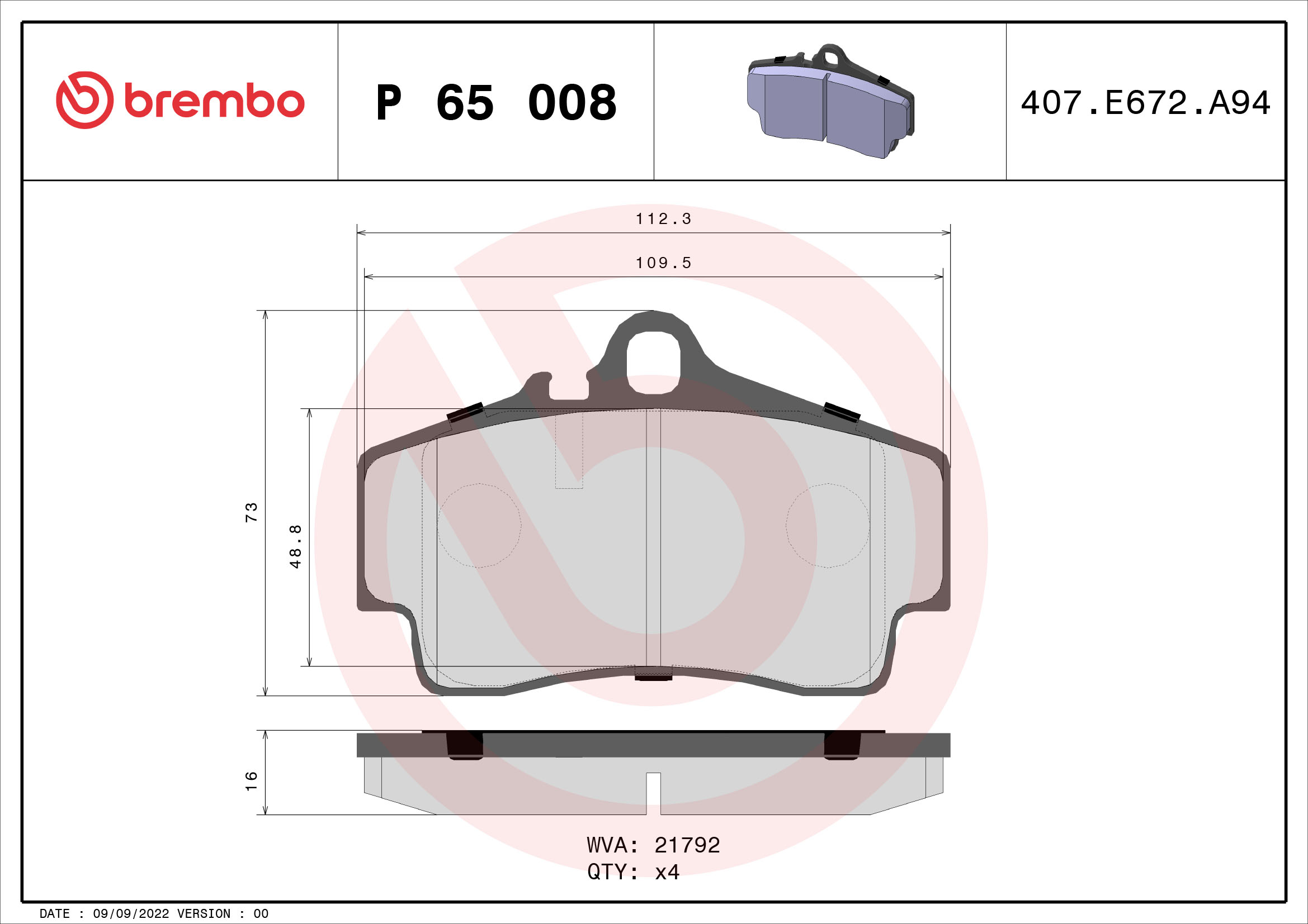 BREMBO Hátsó fékbetét P65008_BREMBO