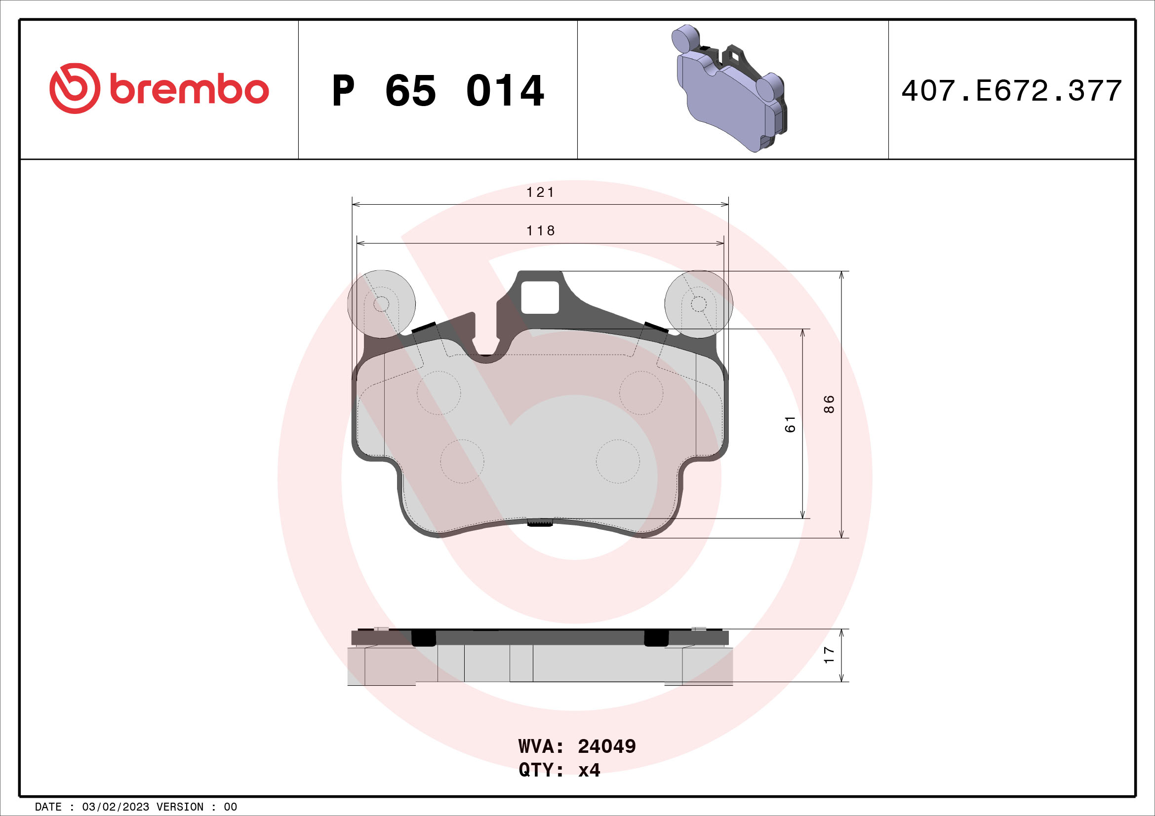 BREMBO Első fékbetét P65014_BREMBO