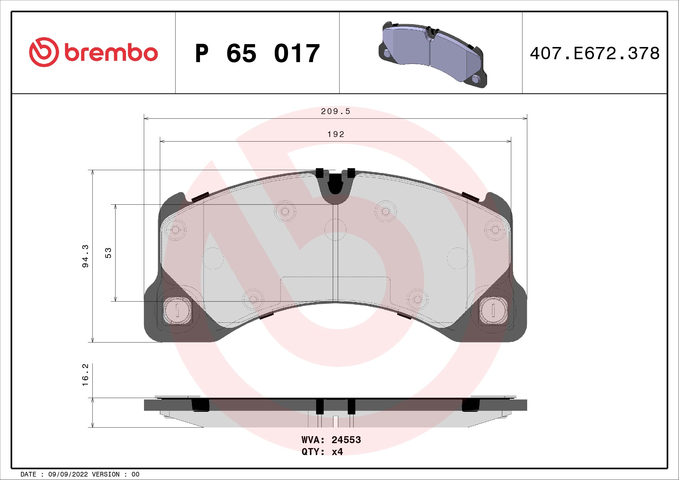 BREMBO Első fékbetét P65017_BREMBO