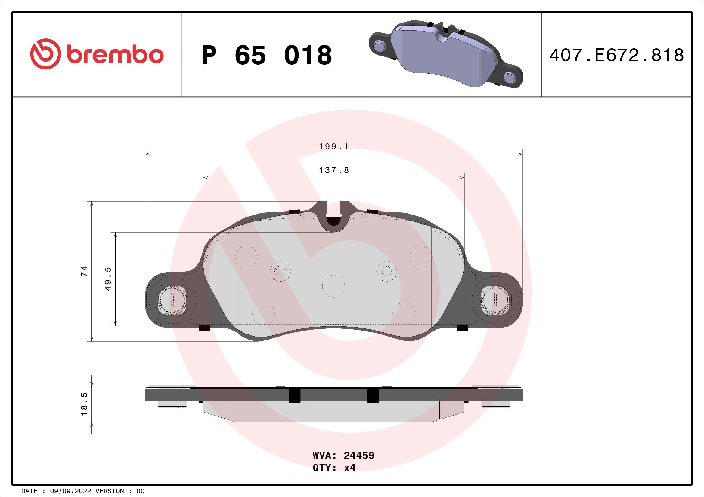 BREMBO Első fékbetét P65018_BREMBO