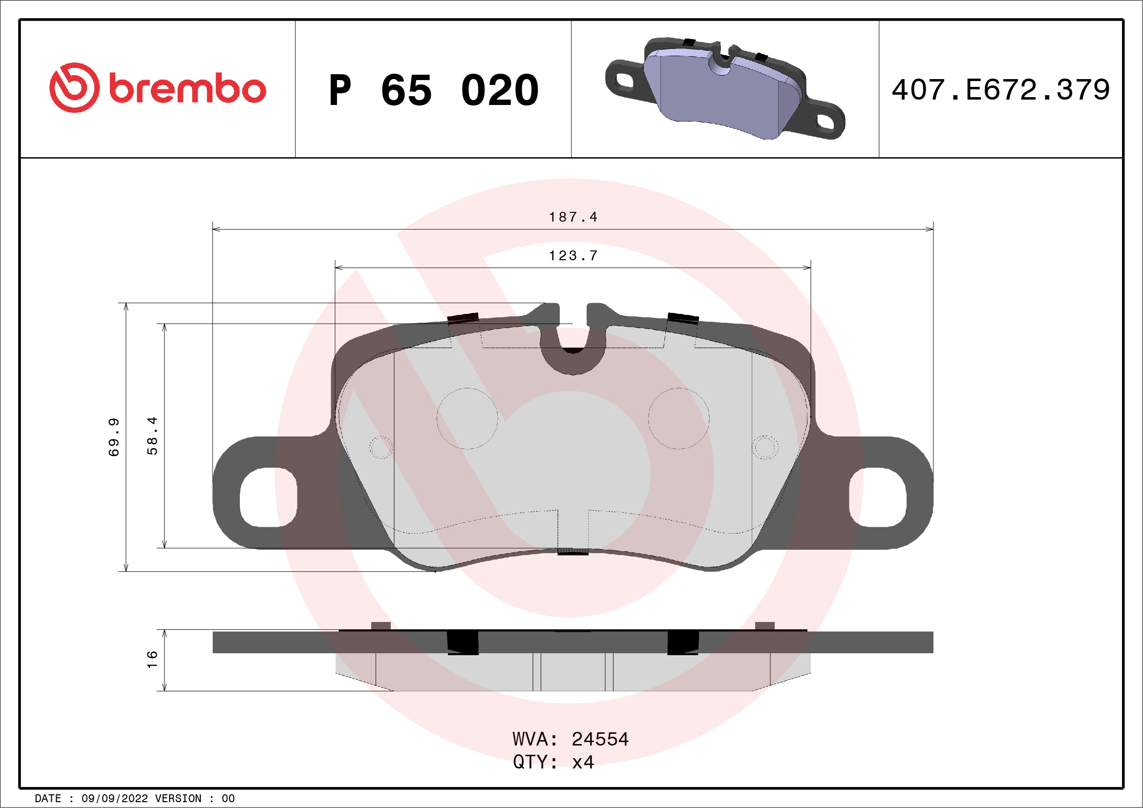 BREMBO Hátsó fékbetét P65020_BREMBO