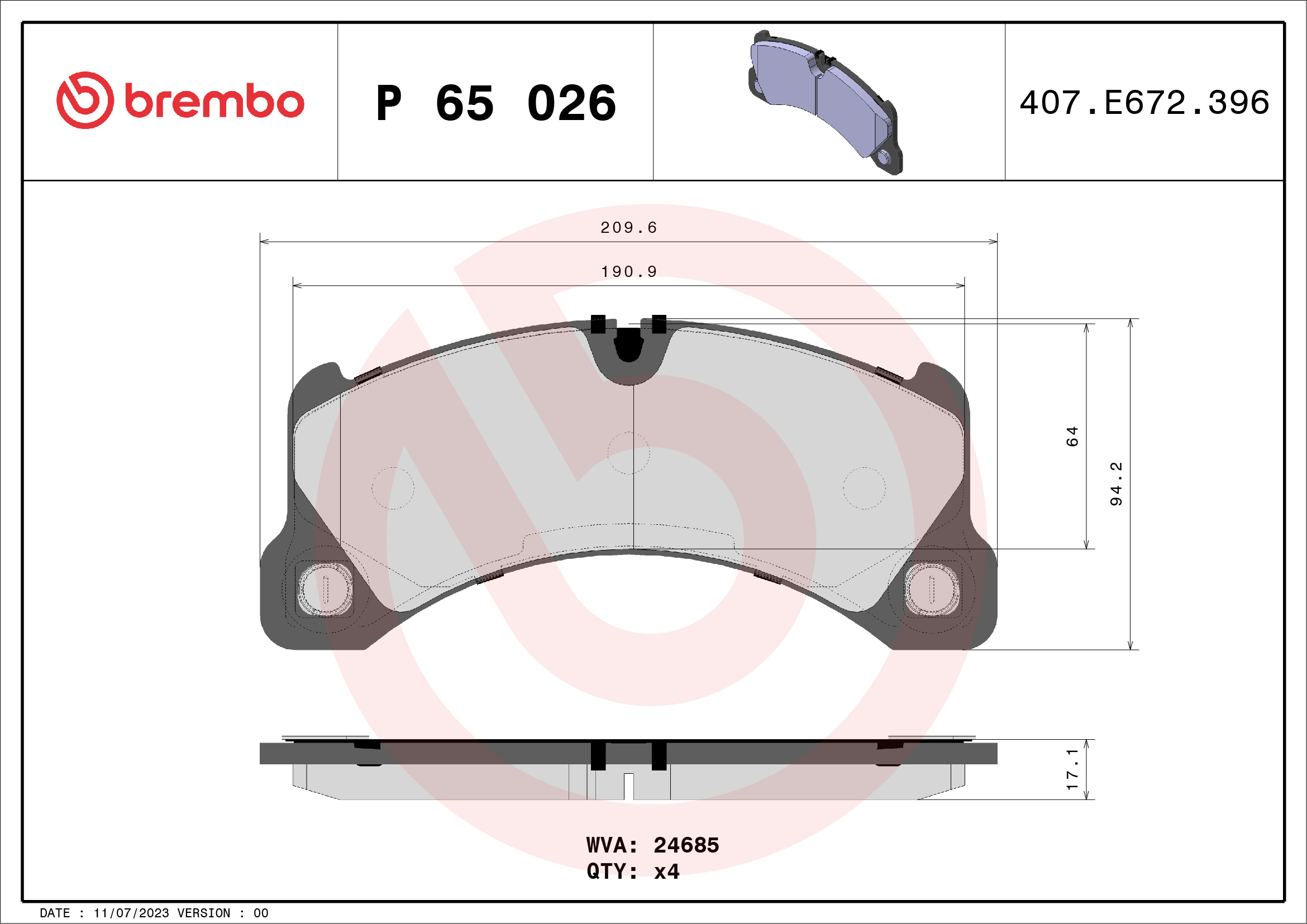 BREMBO Első fékbetét P65026_BREMBO