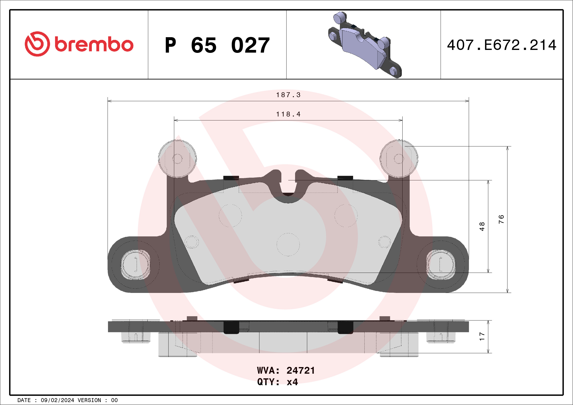 BREMBO Hátsó fékbetét P65027_BREMBO