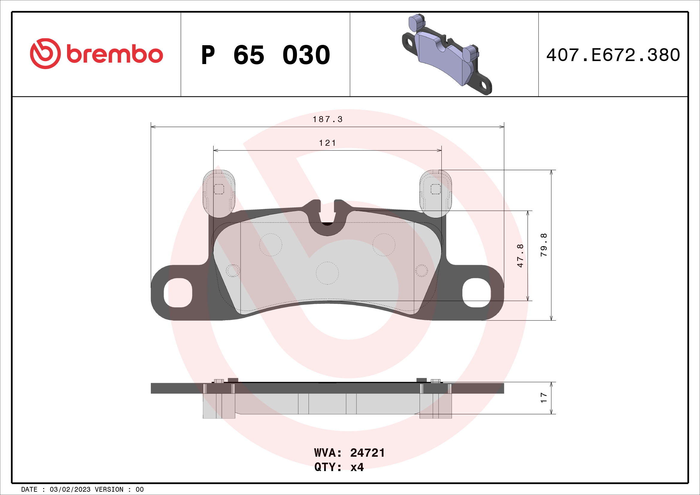 BREMBO Hátsó fékbetét P65030_BREMBO