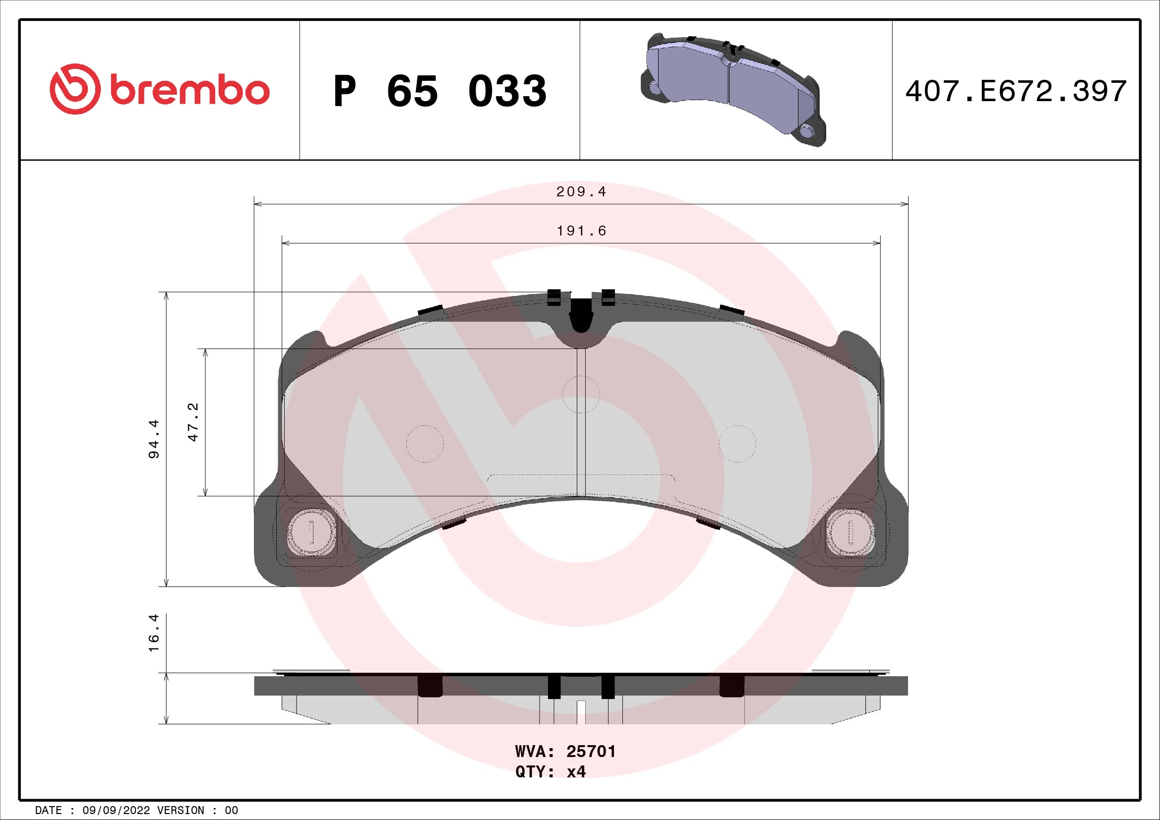 BREMBO Első fékbetét P65033_BREMBO