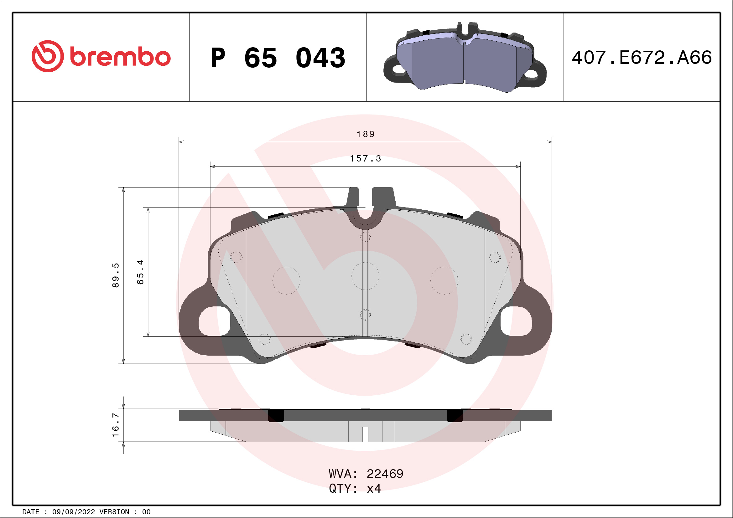 BREMBO Fékbetét, mind P65043_BREMBO