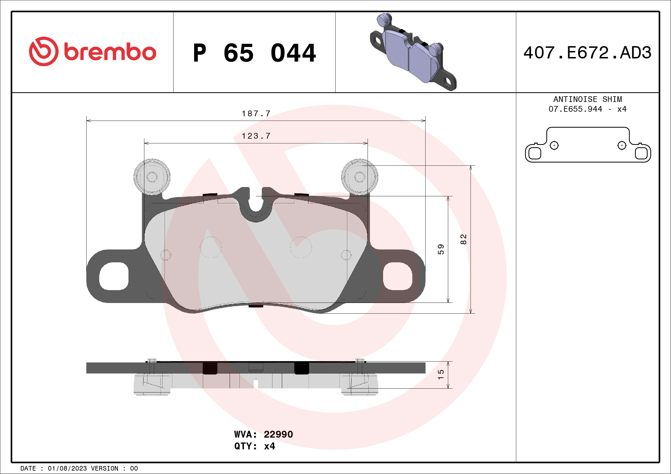 BREMBO Fékbetét, mind P65044_BREMBO