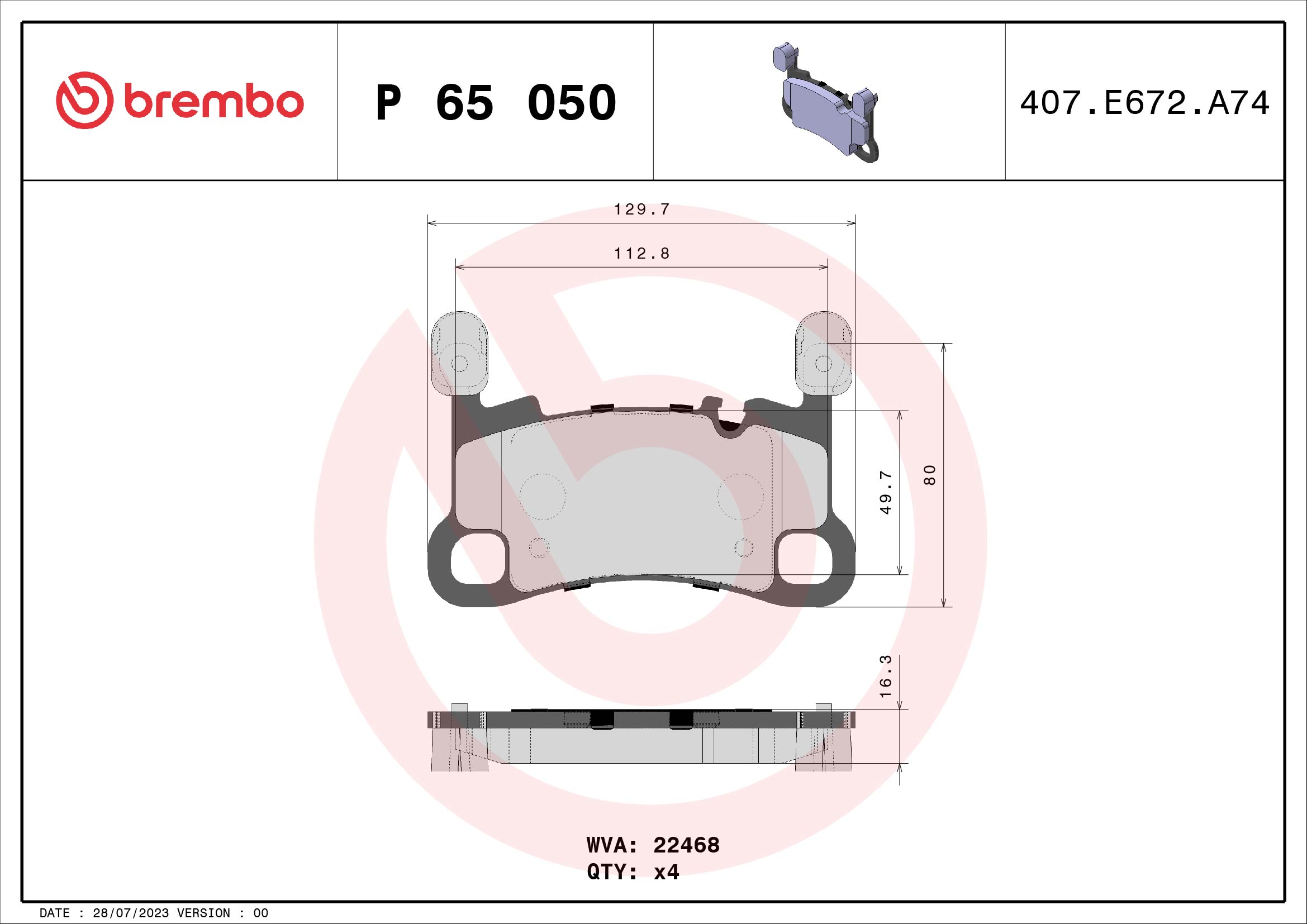 BREMBO Fékbetét, mind P65050_BREMBO