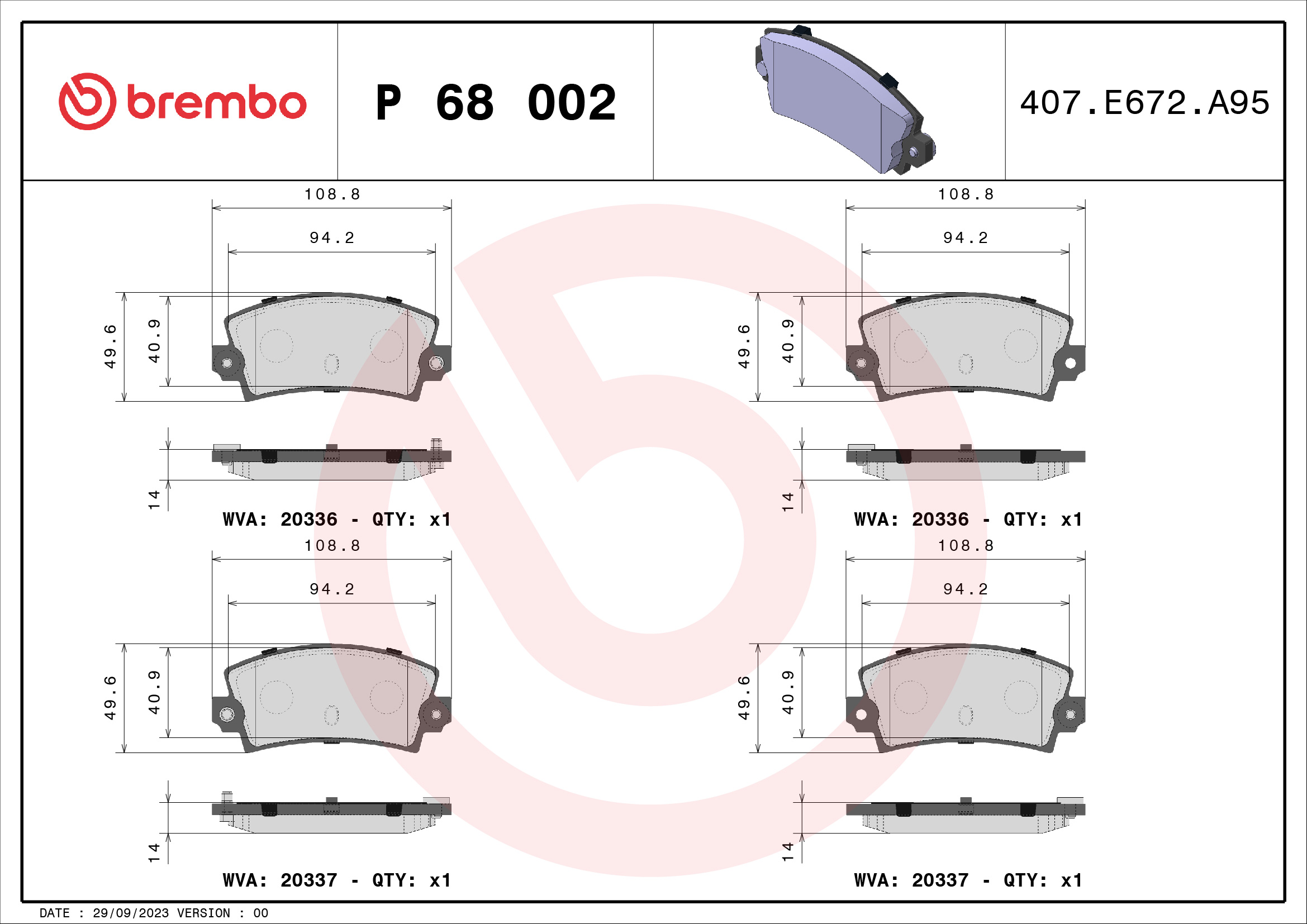 BREMBO Hátsó fékbetét P68002_BREMBO