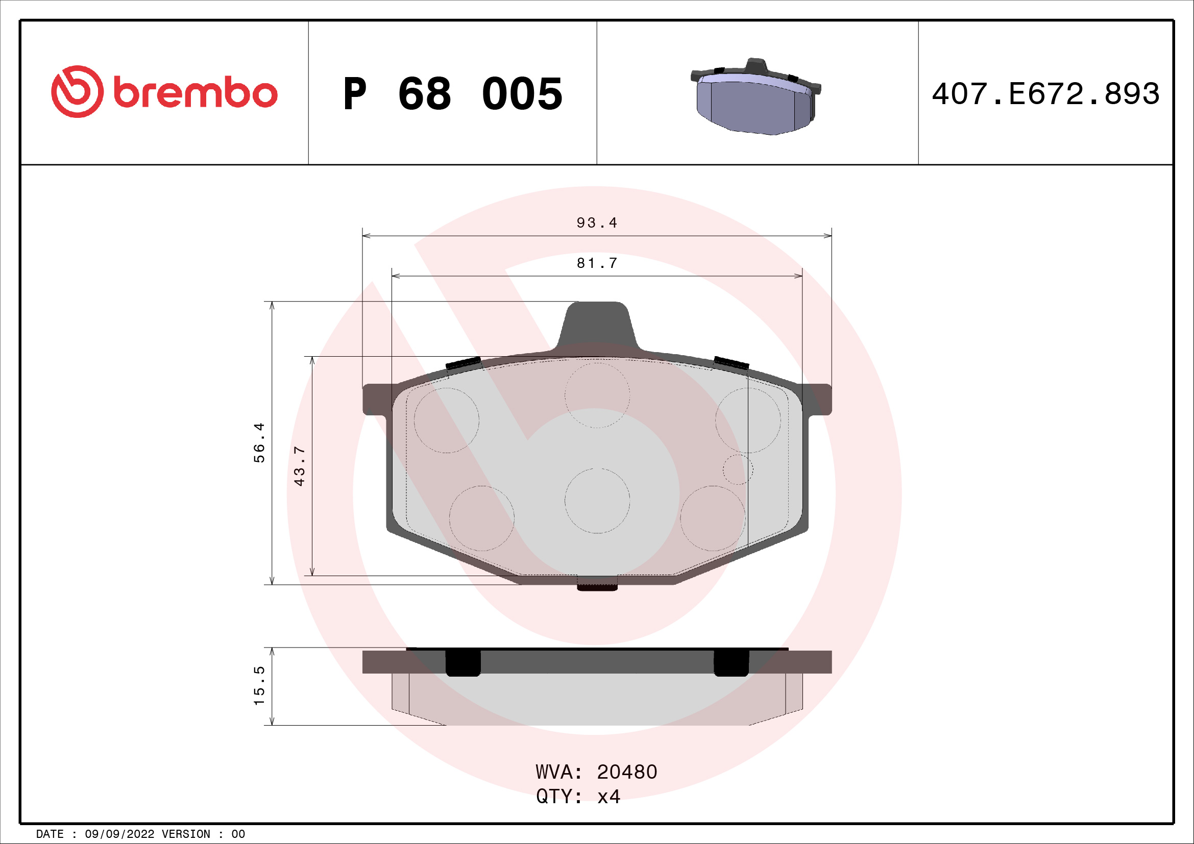 BREMBO Első fékbetét P68005_BREMBO