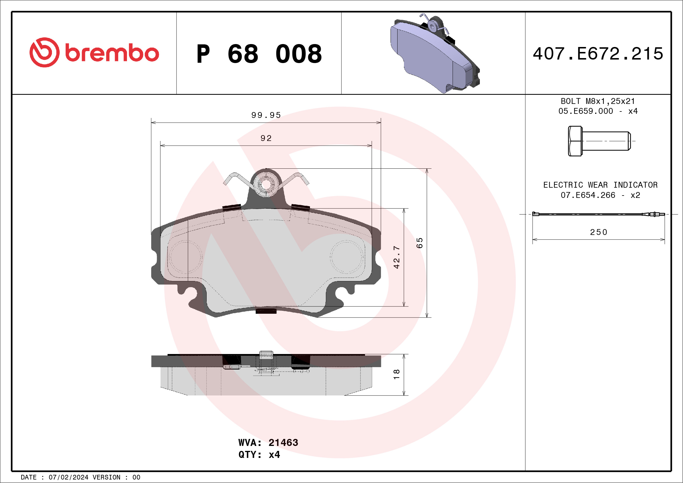 BREMBO Első fékbetét P68008_BREMBO