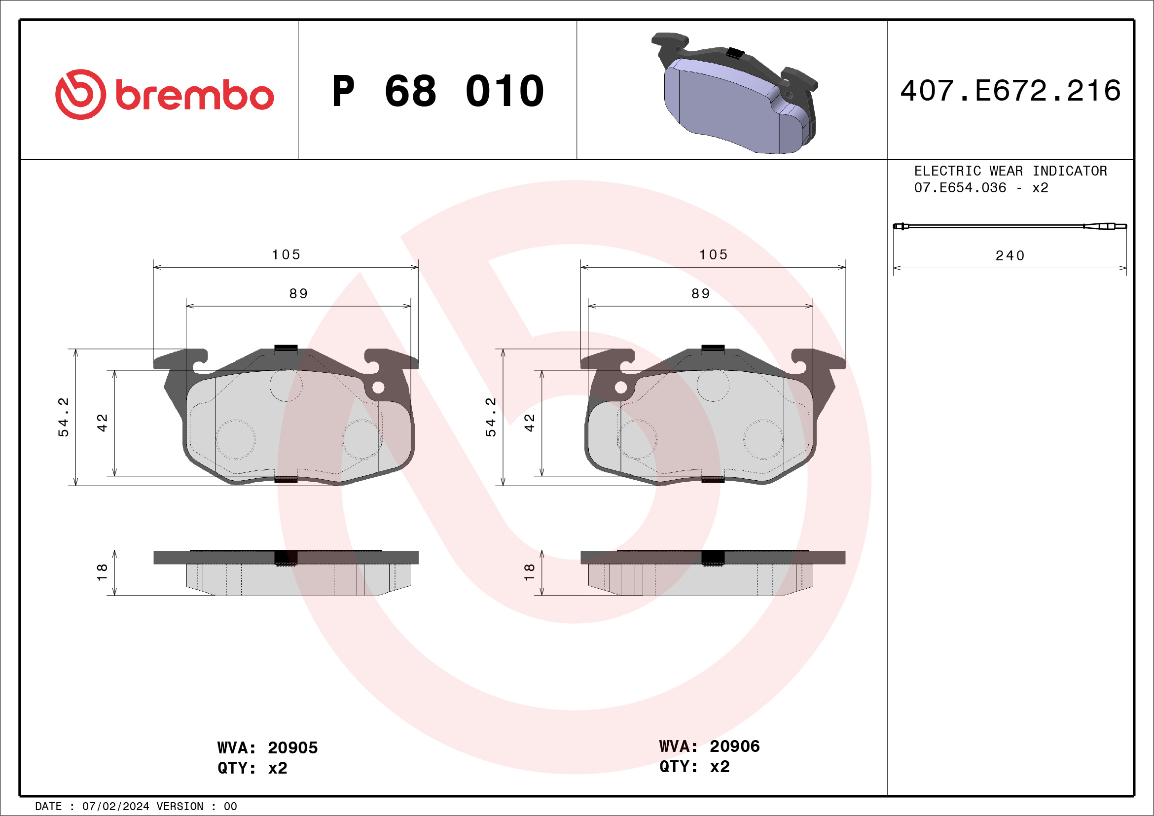 BREMBO Első fékbetét P68010_BREMBO